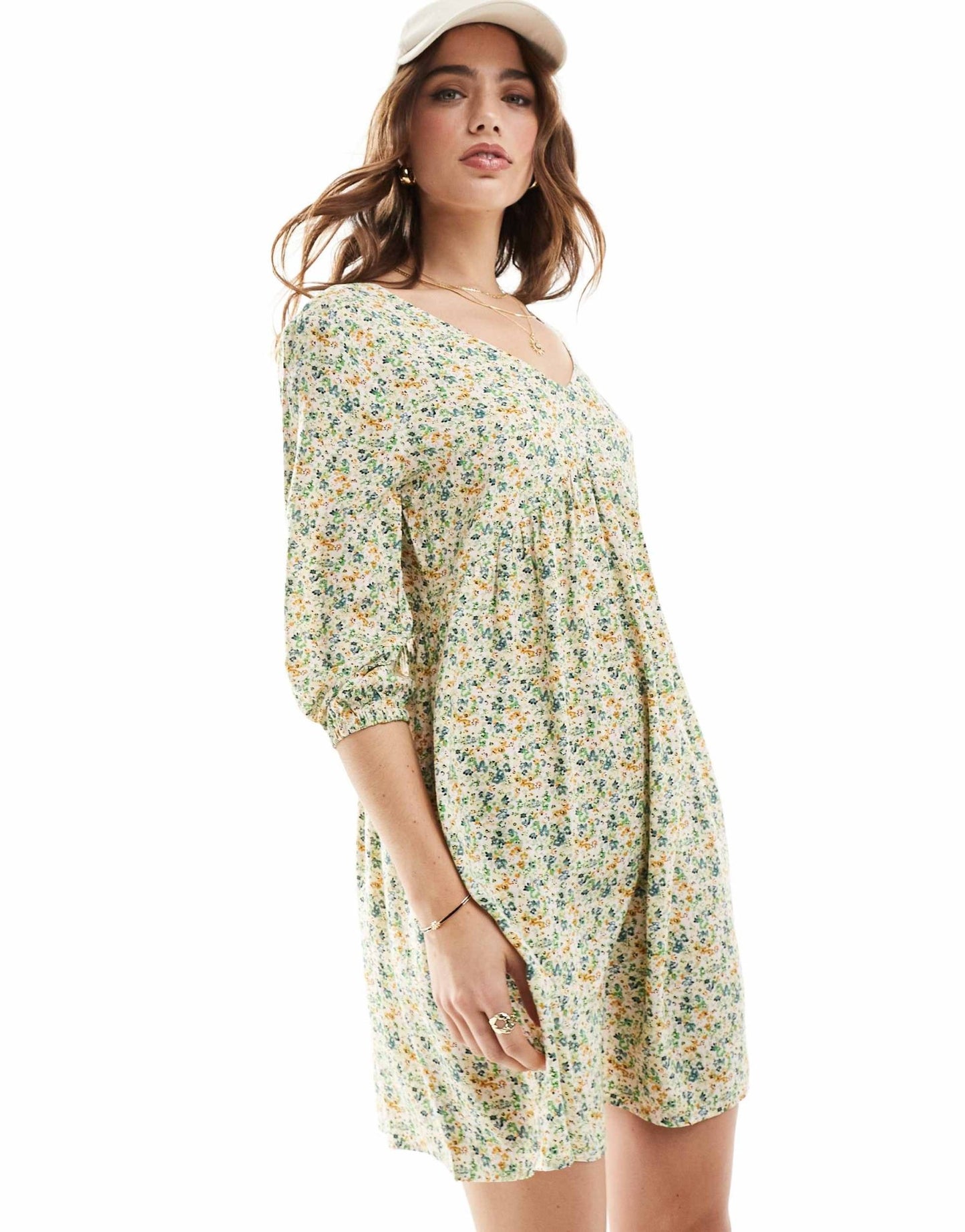 JDY v neck mini smock dress in green ditsy floral print - ASOS Sample Sale