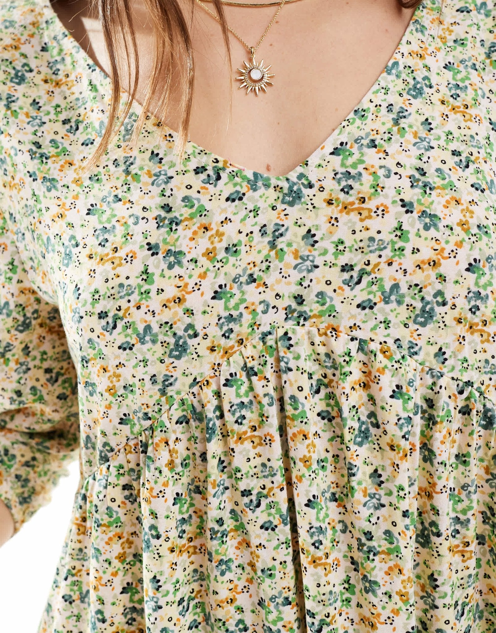 JDY v neck mini smock dress in green ditsy floral print - ASOS Sample Sale