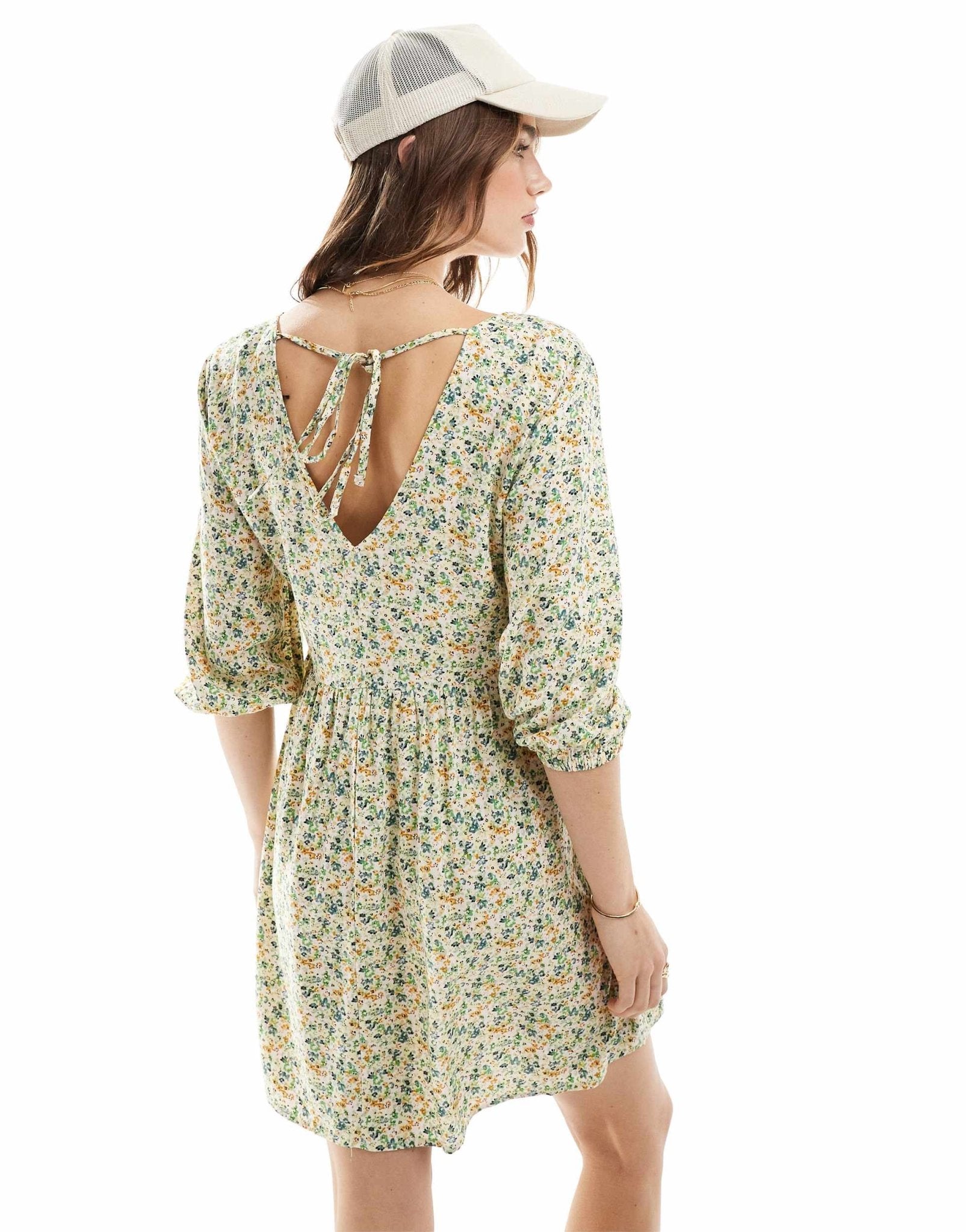 JDY v neck mini smock dress in green ditsy floral print - ASOS Sample Sale