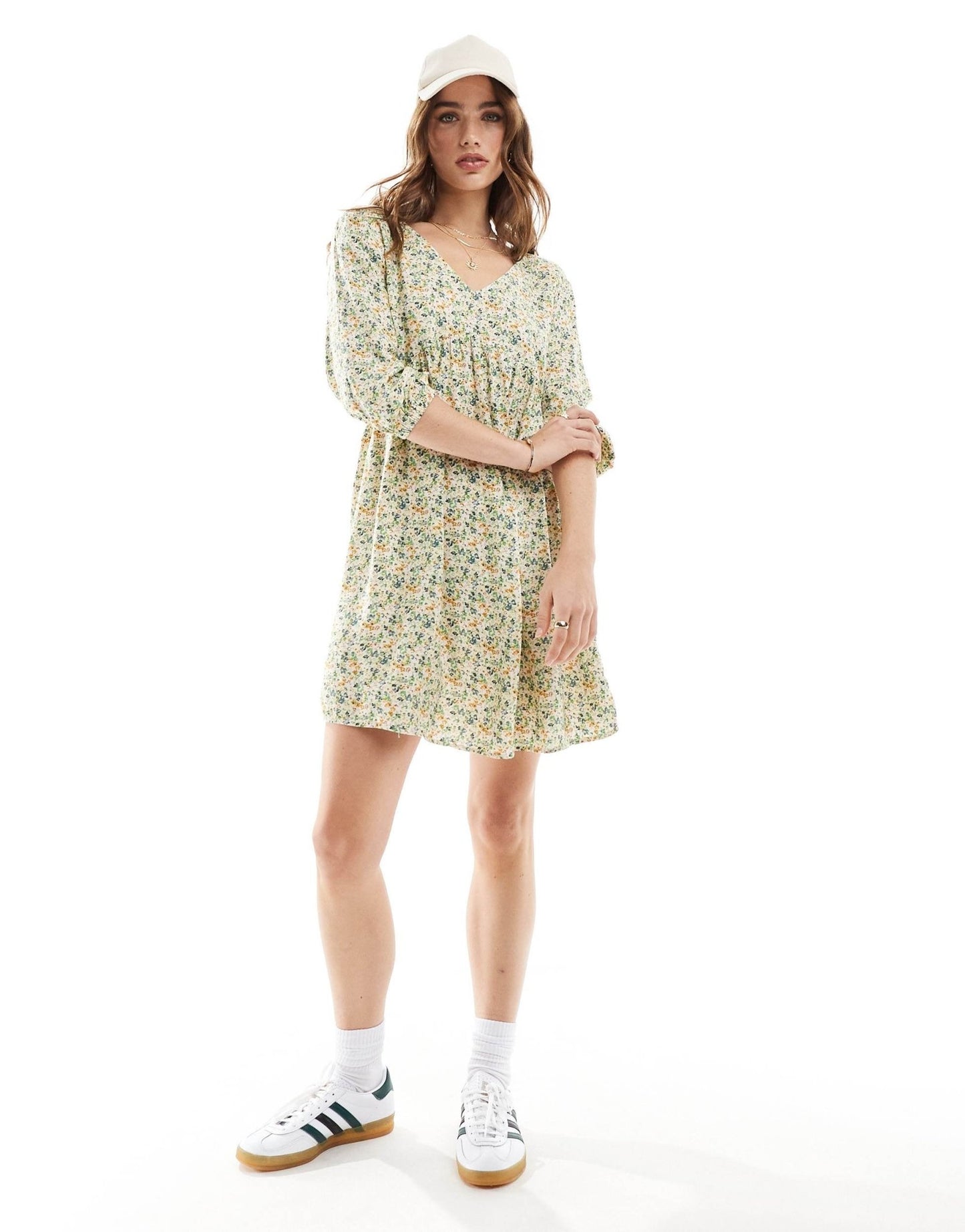 JDY v neck mini smock dress in green ditsy floral print - ASOS Sample Sale