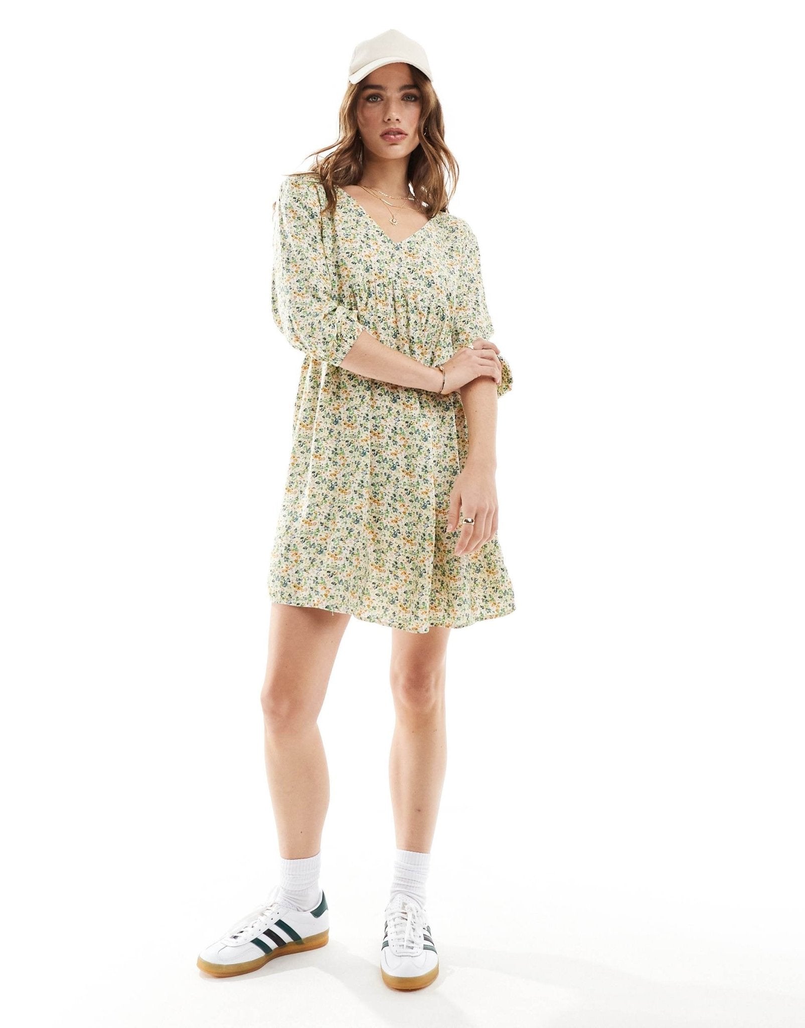 JDY v neck mini smock dress in green ditsy floral print - ASOS Sample Sale