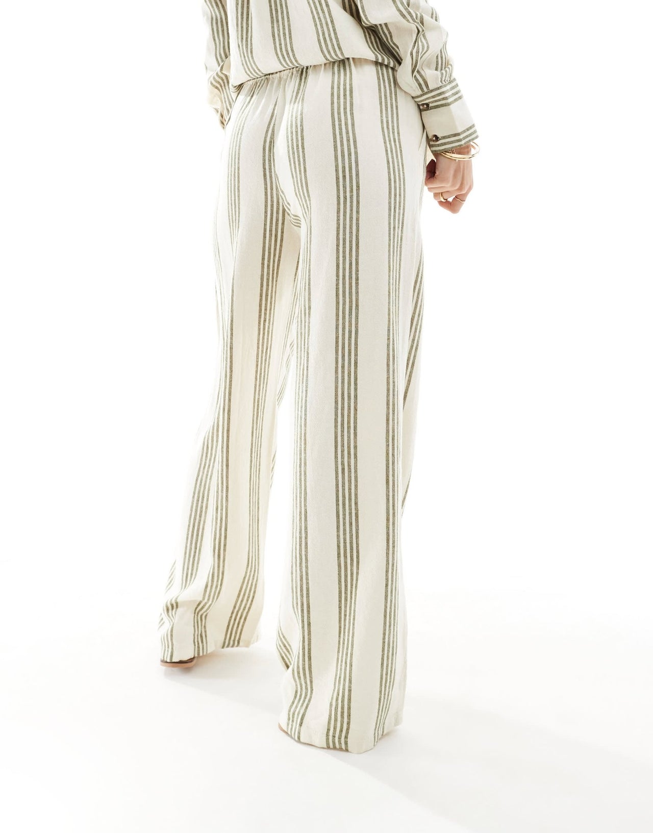 JDY wide leg linen mix trouser co - ord in sage and white stripe - ASOS Sample Sale