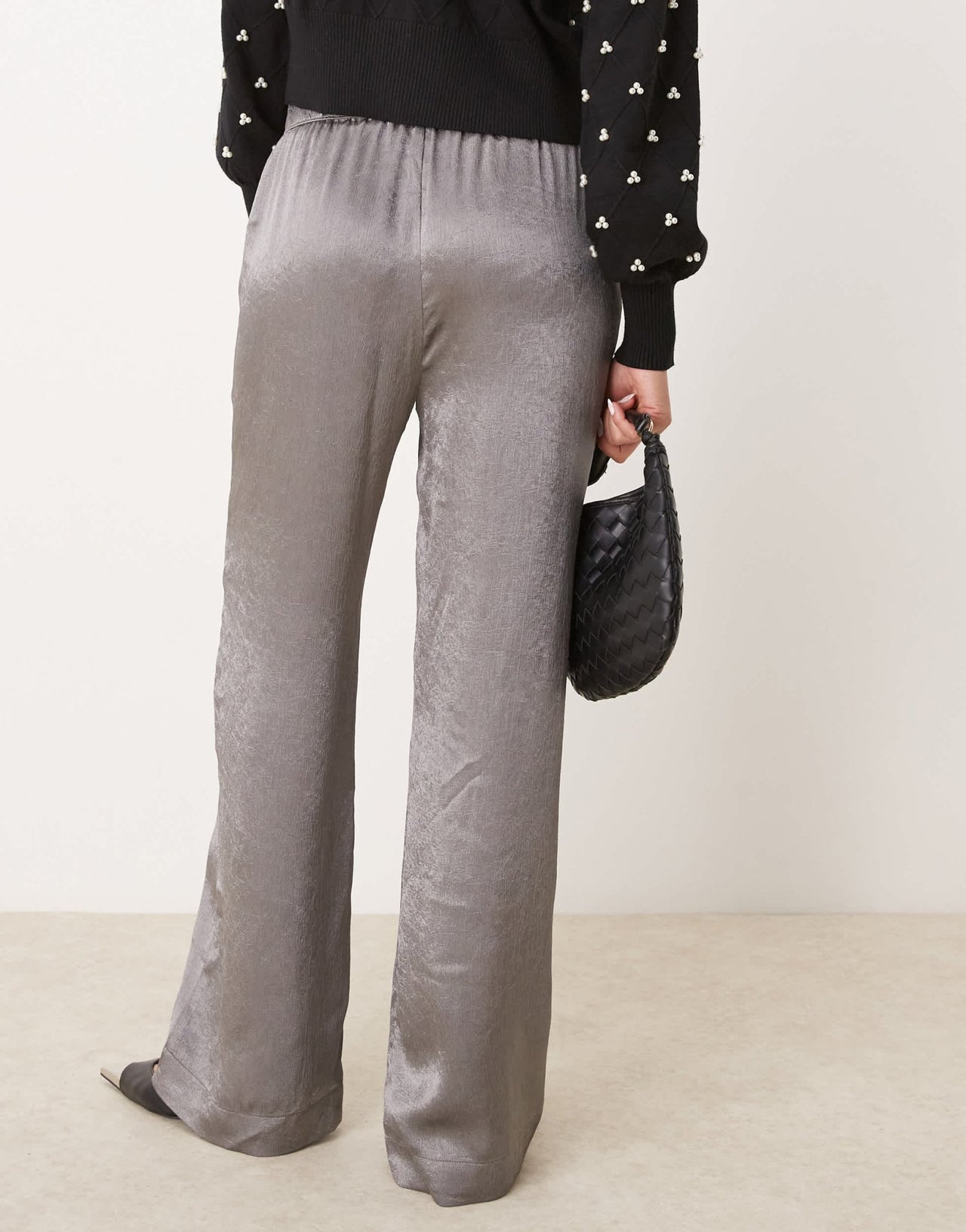 JDY wide leg metallic trousers in grey - ASOS Sample Sale
