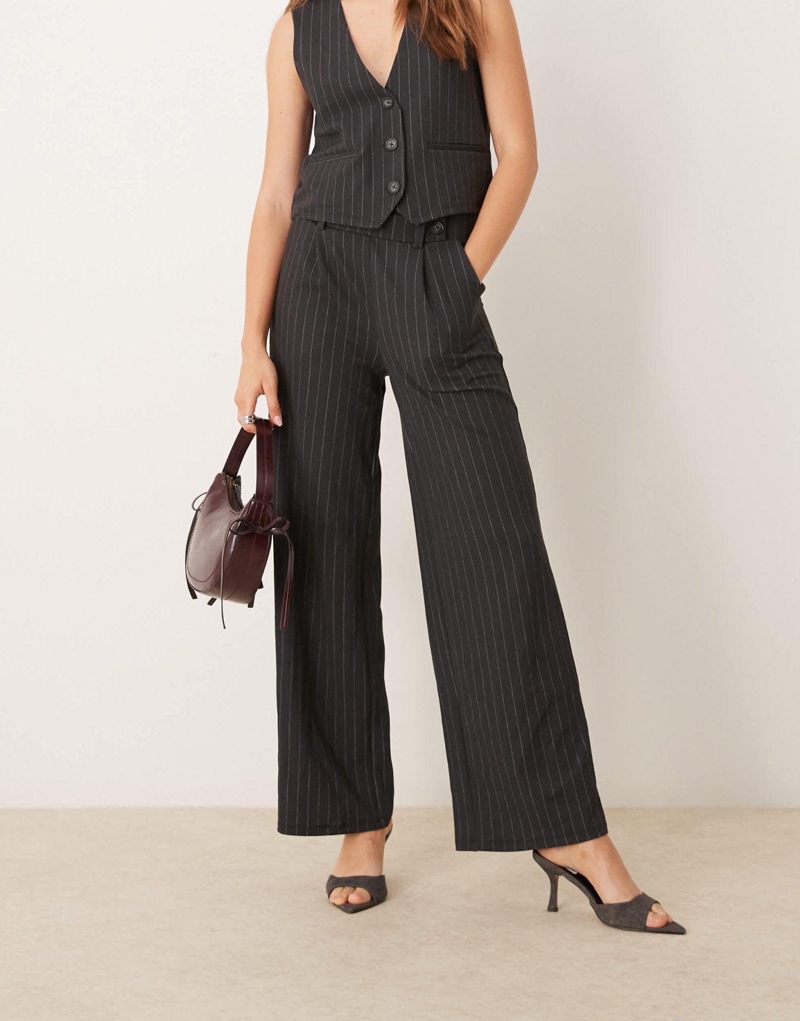 JDY wide leg trousers co - ord in dark grey pinstripes - ASOS Sample Sale