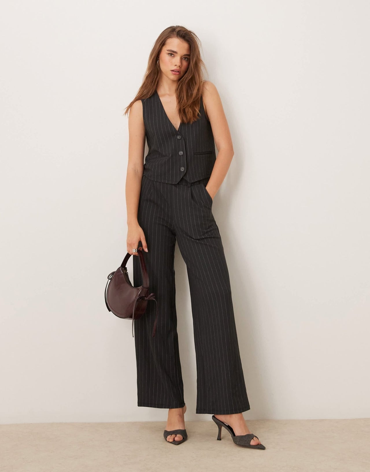 JDY wide leg trousers co - ord in dark grey pinstripes - ASOS Sample Sale