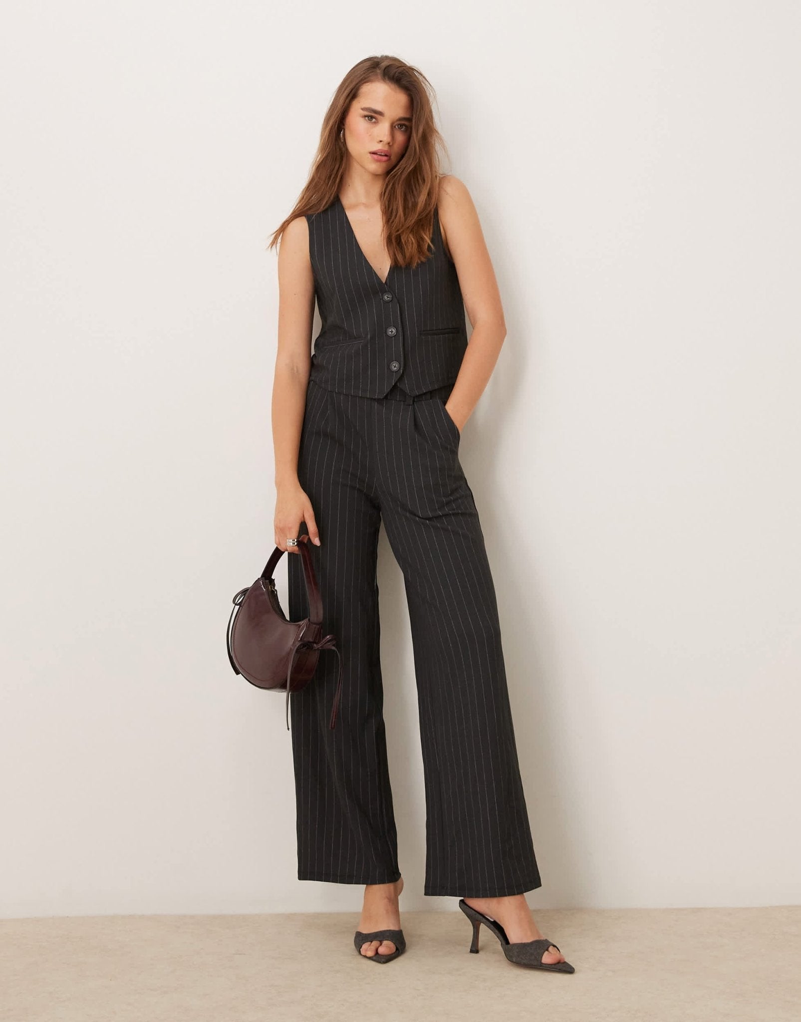 JDY wide leg trousers co - ord in dark grey pinstripes - ASOS Sample Sale