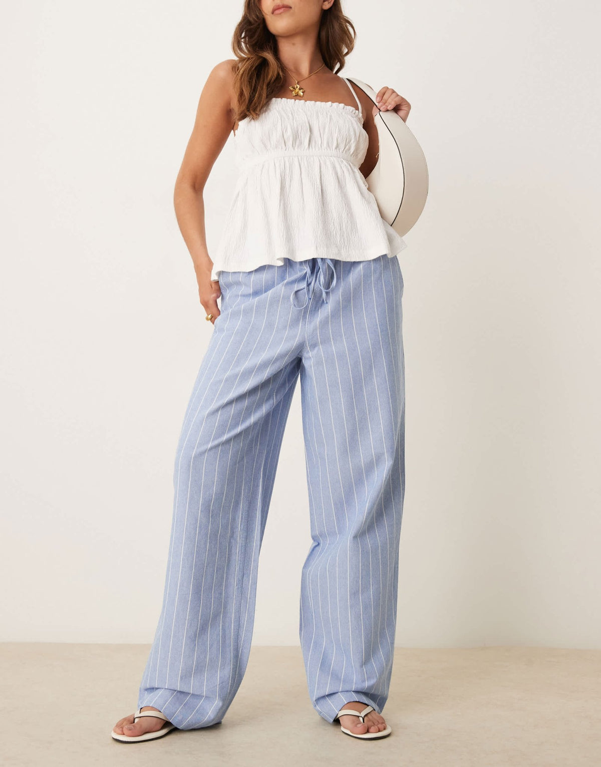 JDY wide leg trousers in light blue stripes - ASOS Sample Sale