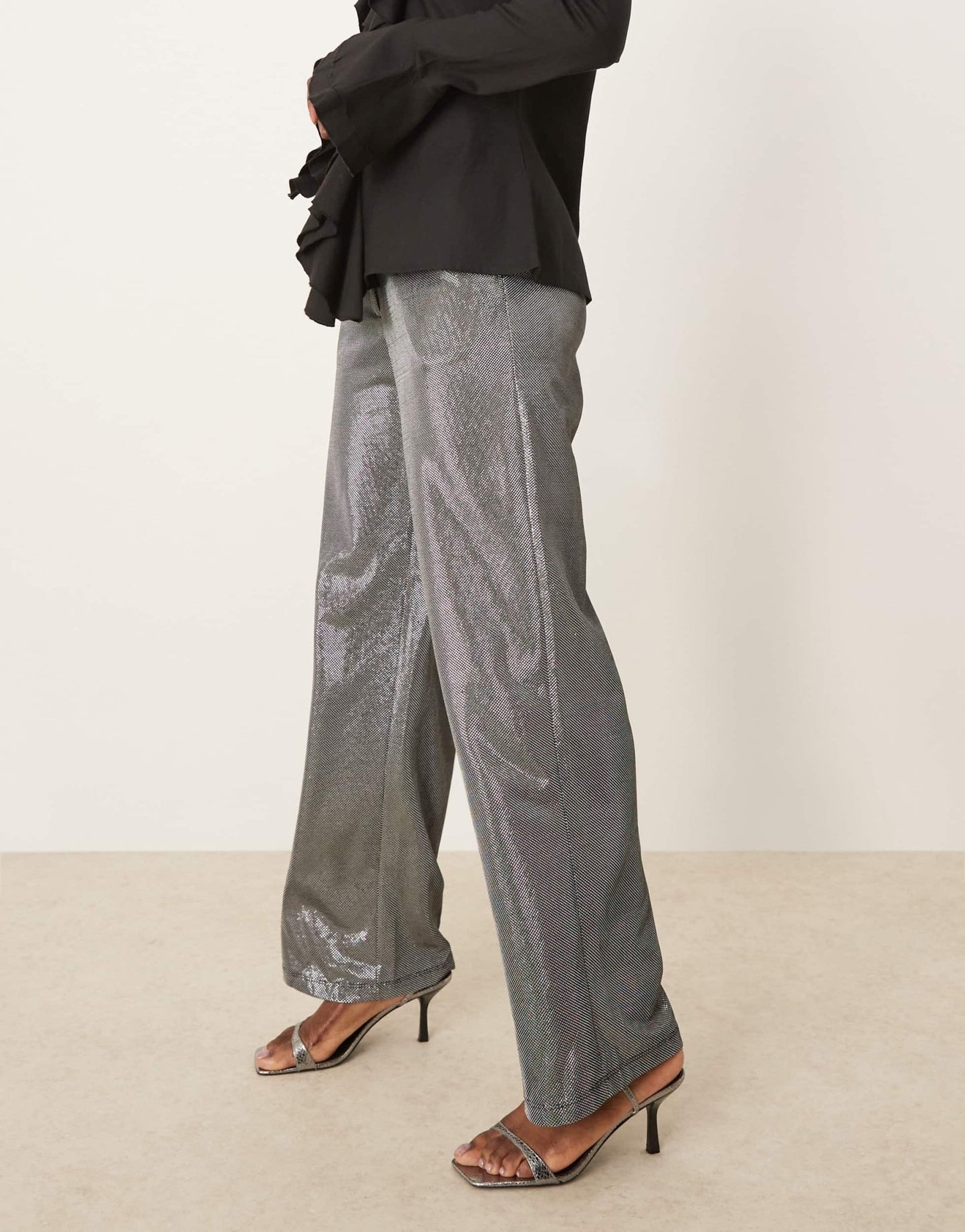 JDY wide leg trousers in metallic silver - ASOS Sample Sale