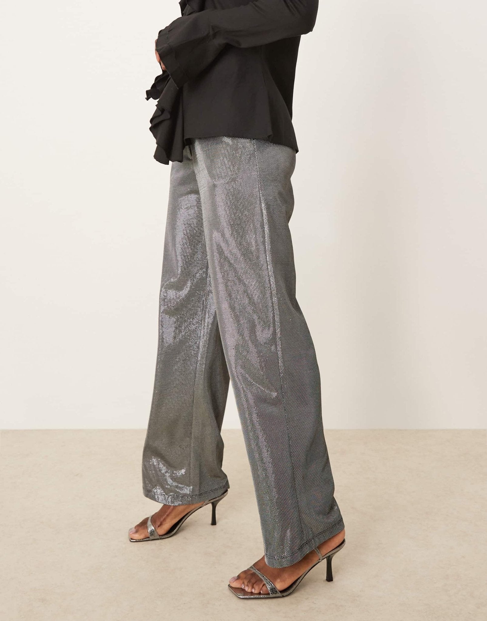 JDY wide leg trousers in metallic silver - ASOS Sample Sale