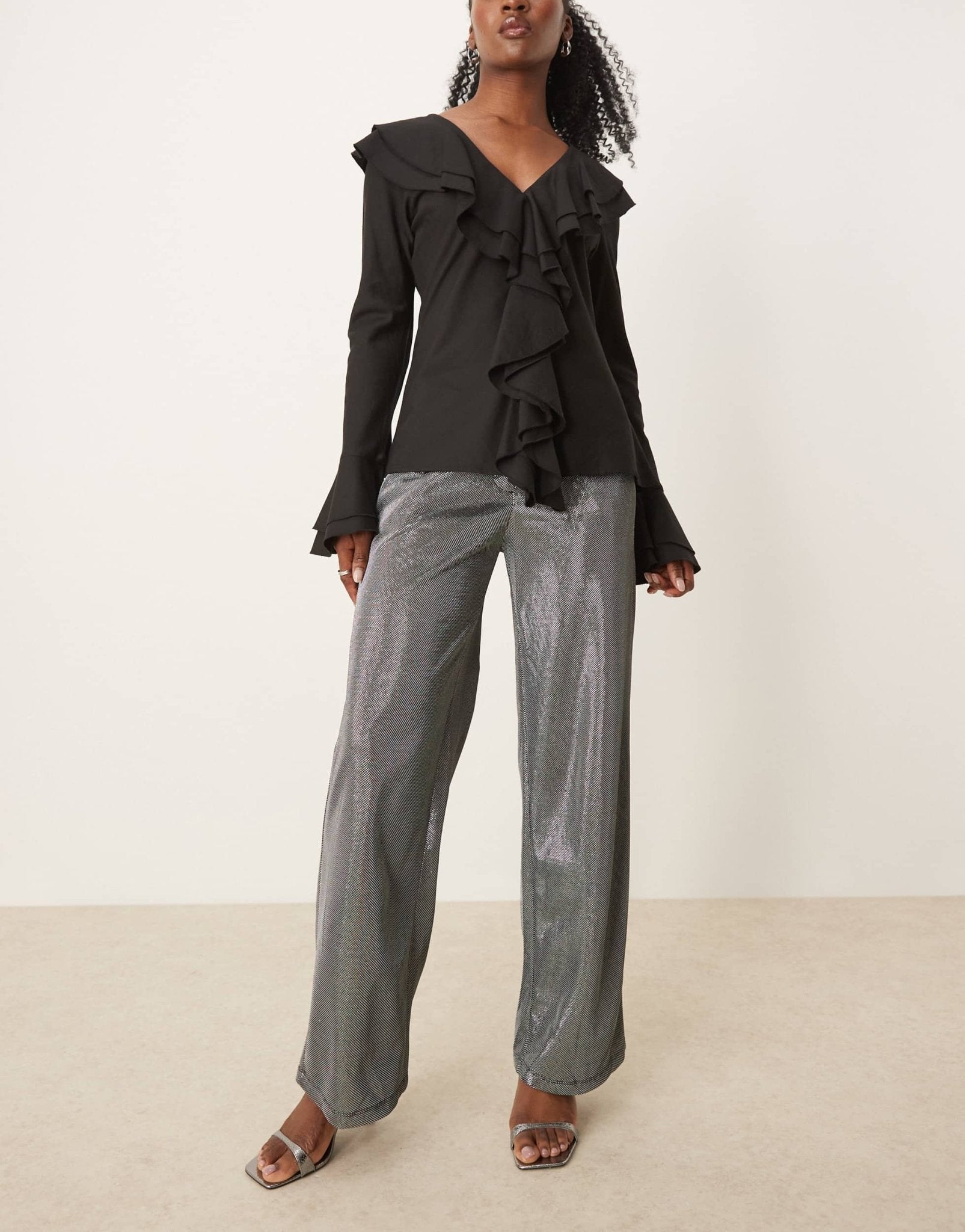 JDY wide leg trousers in metallic silver - ASOS Sample Sale