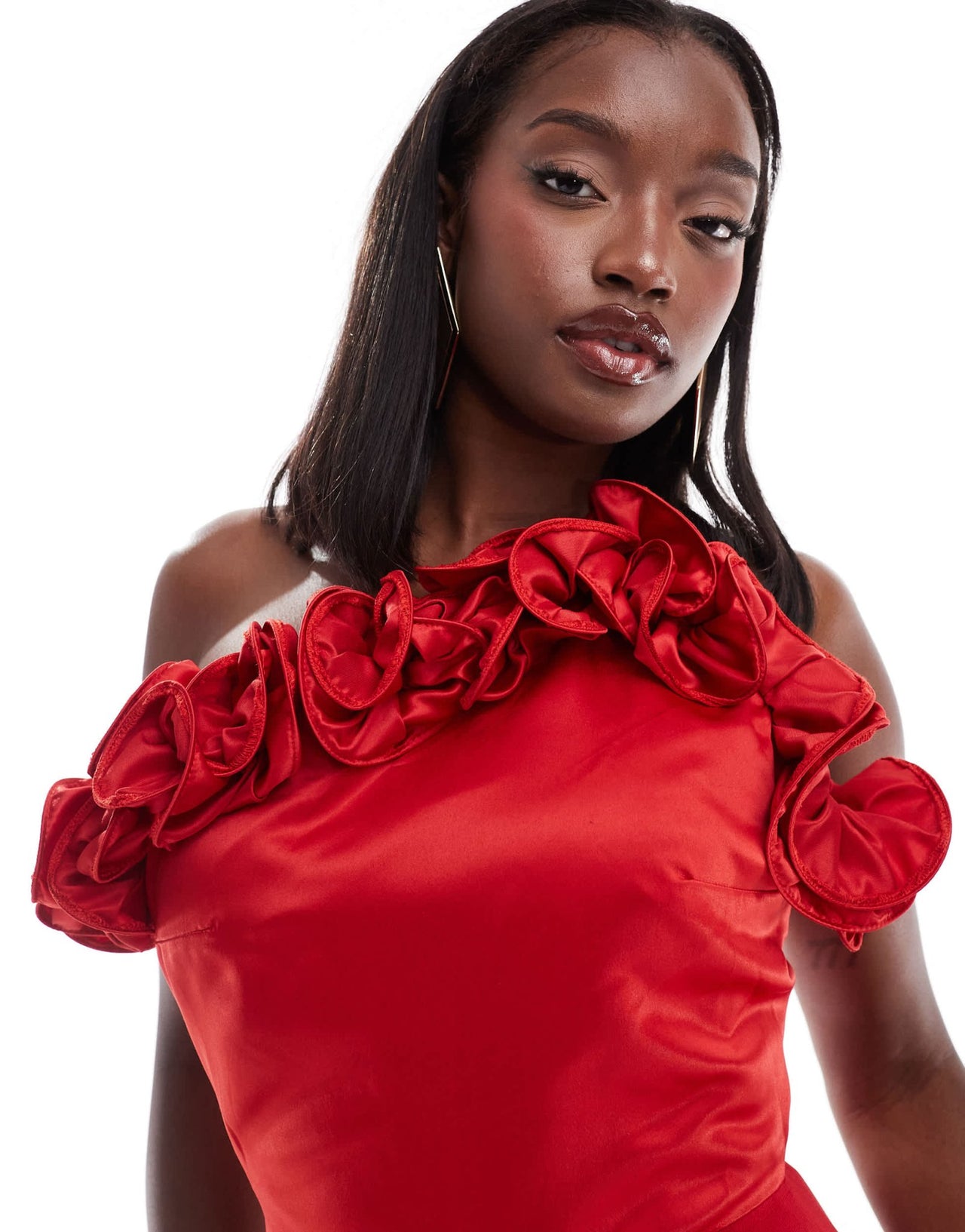 Jewel Jemila Andrea bardot ruffle front bodycon maxi in red - ASOS Sample Sale