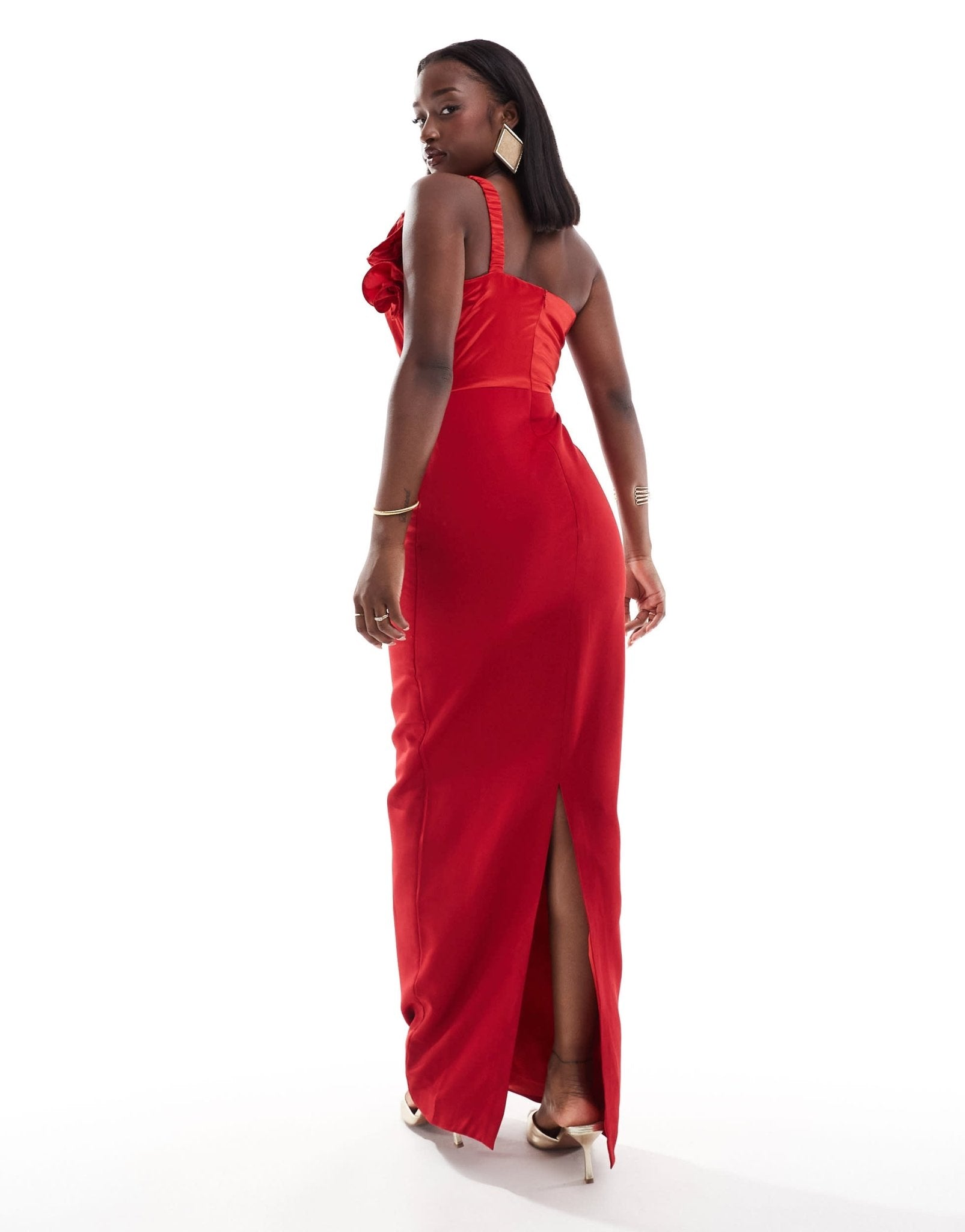 Jewel Jemila Andrea bardot ruffle front bodycon maxi in red - ASOS Sample Sale