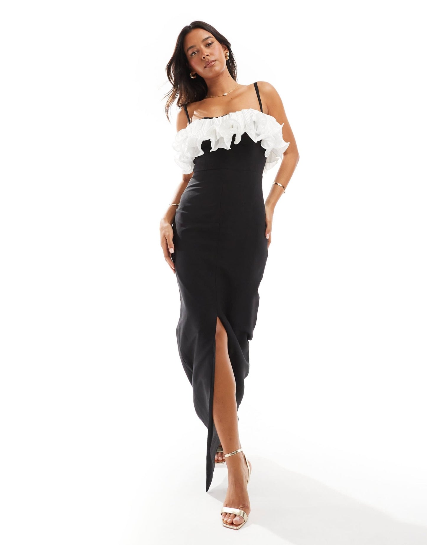 Jewel Jemila Diana cami maxi dress with contrast ruffle in mono - ASOS Sample Sale