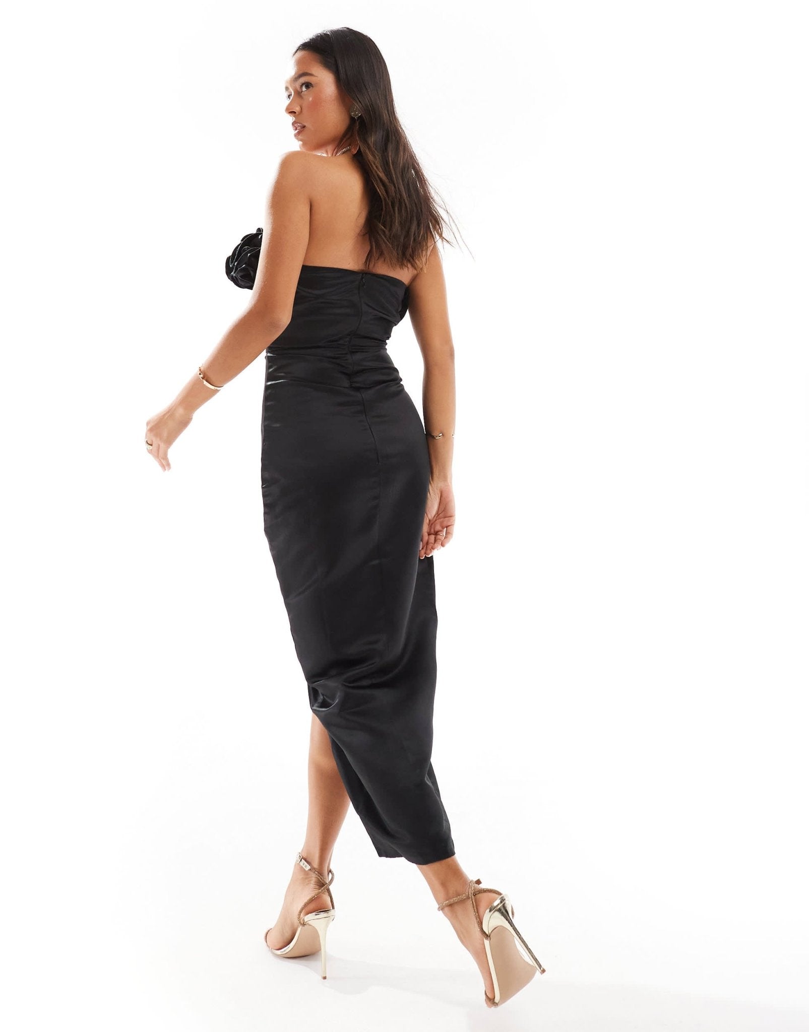 Jewel Jemila Nadine bardot split front midi dress with ruffle front in black - ASOS Sample Sale