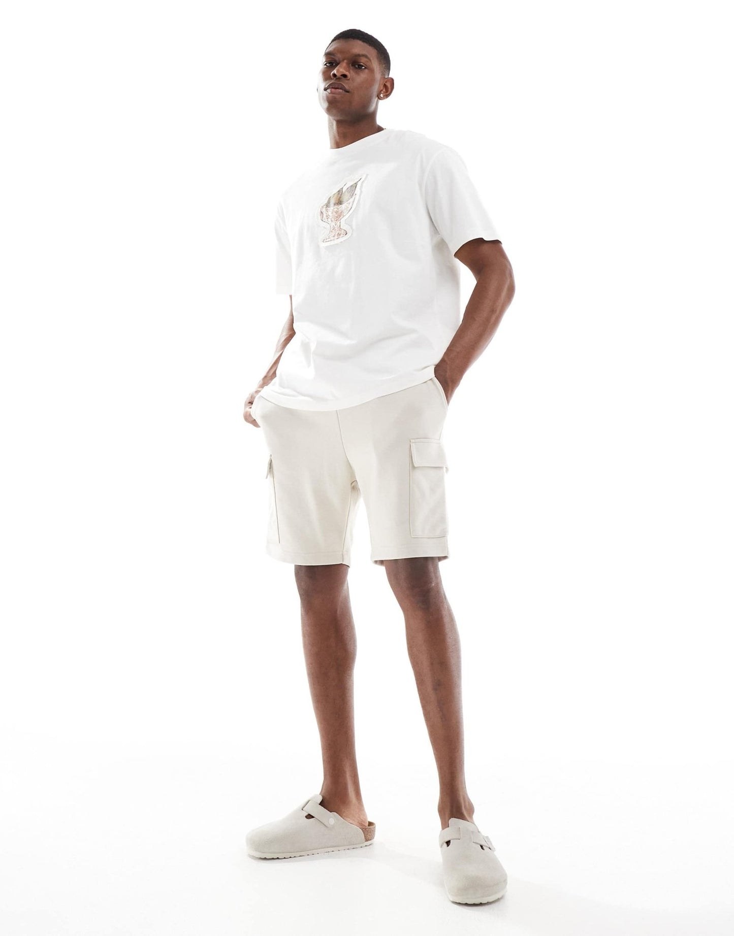 JJ Rebel cargo jersey short in beige - ASOS Sample Sale