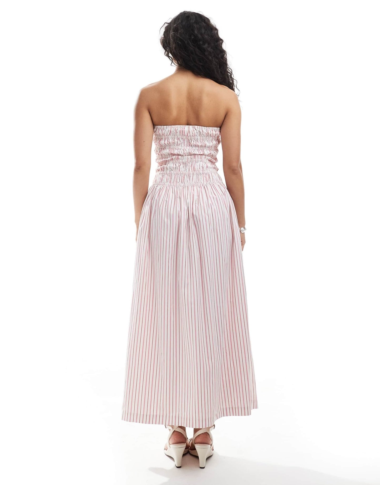 JJXX bandeau shirred dress in pink stripe - ASOS Sample Sale