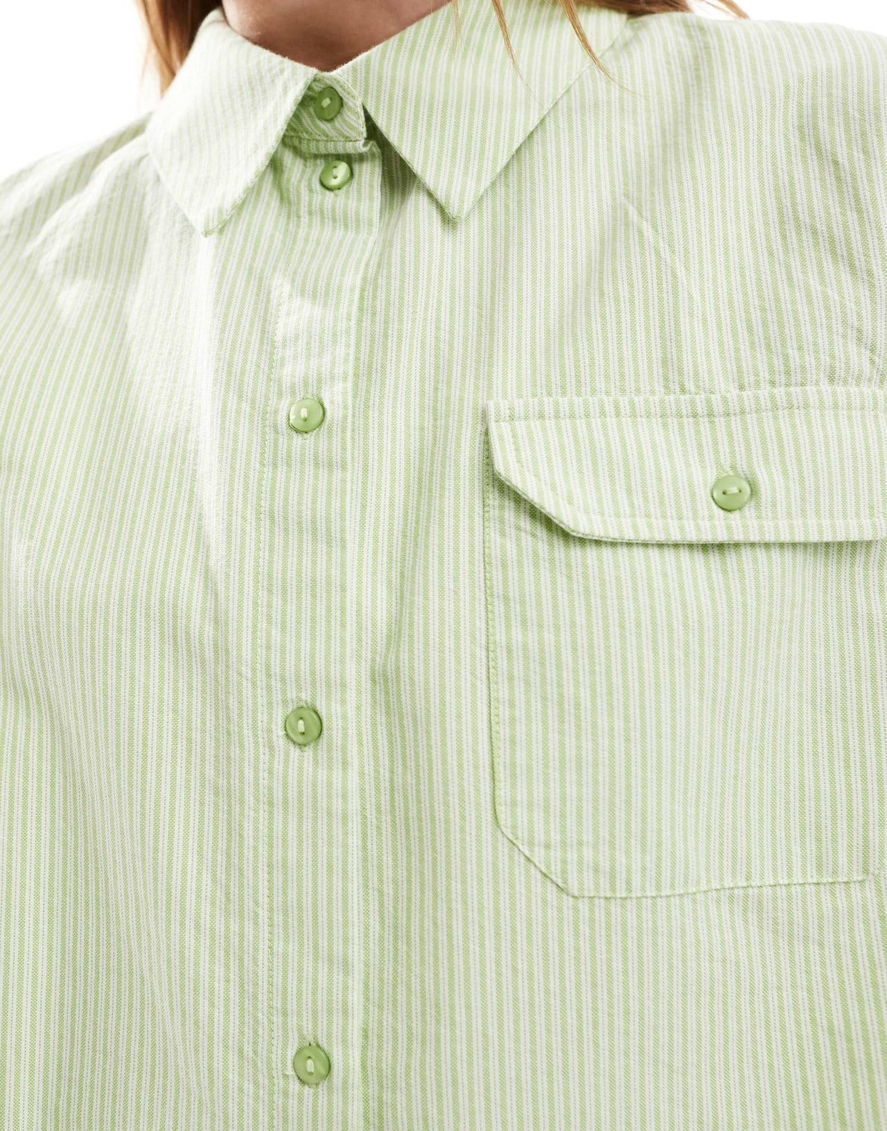 JJXX co - ord oversized cropped shirt in green stripe - ASOS Sample Sale