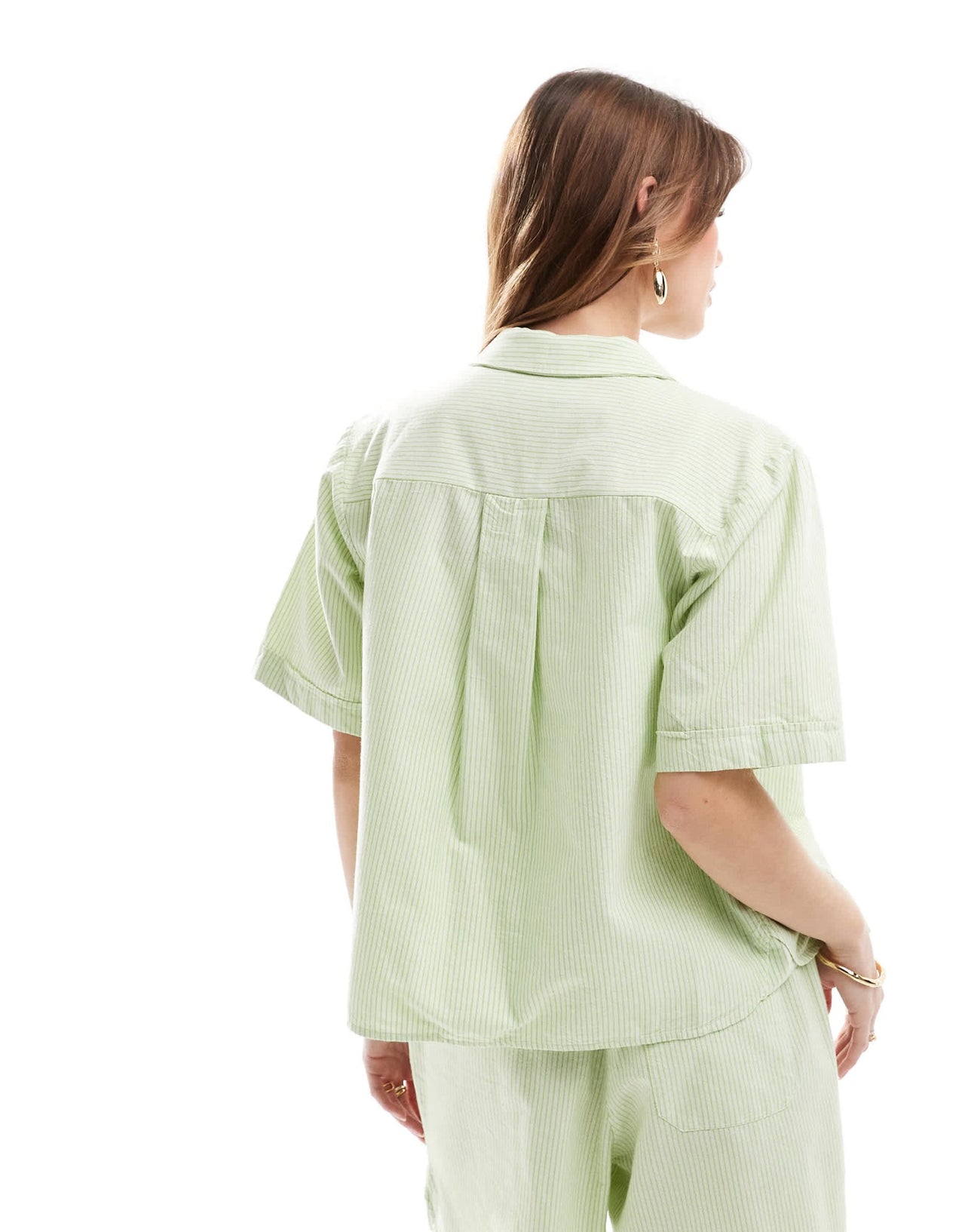 JJXX co - ord oversized cropped shirt in green stripe - ASOS Sample Sale