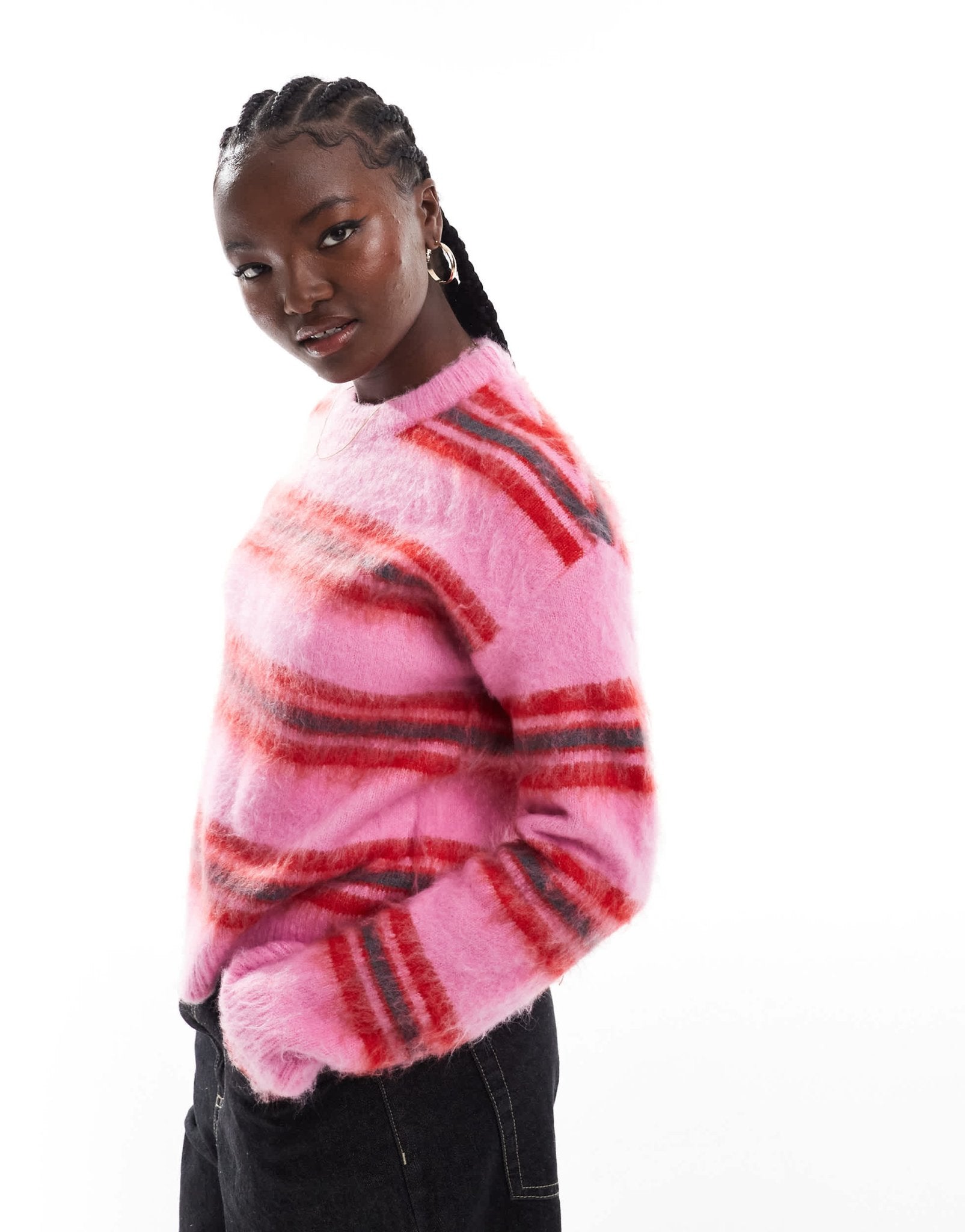 JJXX crew neck jumper in pink red stripe - ASOS Sample Sale