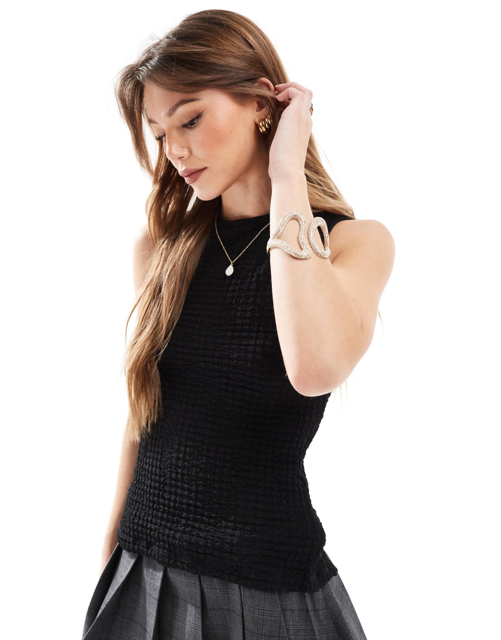 JJXX crinkle top with back ties in black - ASOS Sample Sale