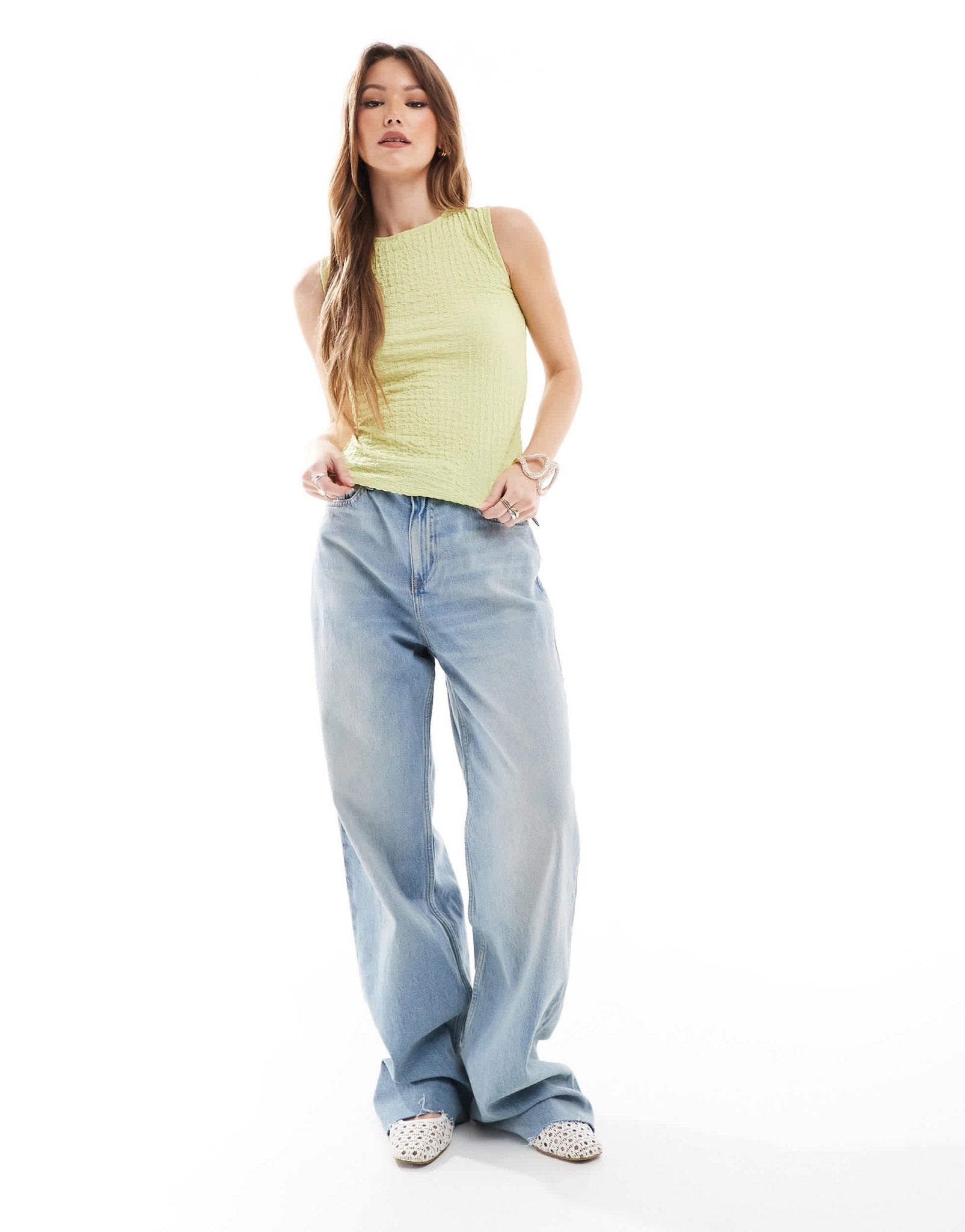JJXX crinkle top with back ties in green - ASOS Sample Sale
