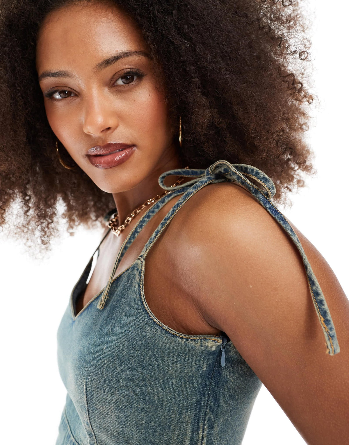 JJXX denim strappy top in vintage blue - ASOS Sample Sale