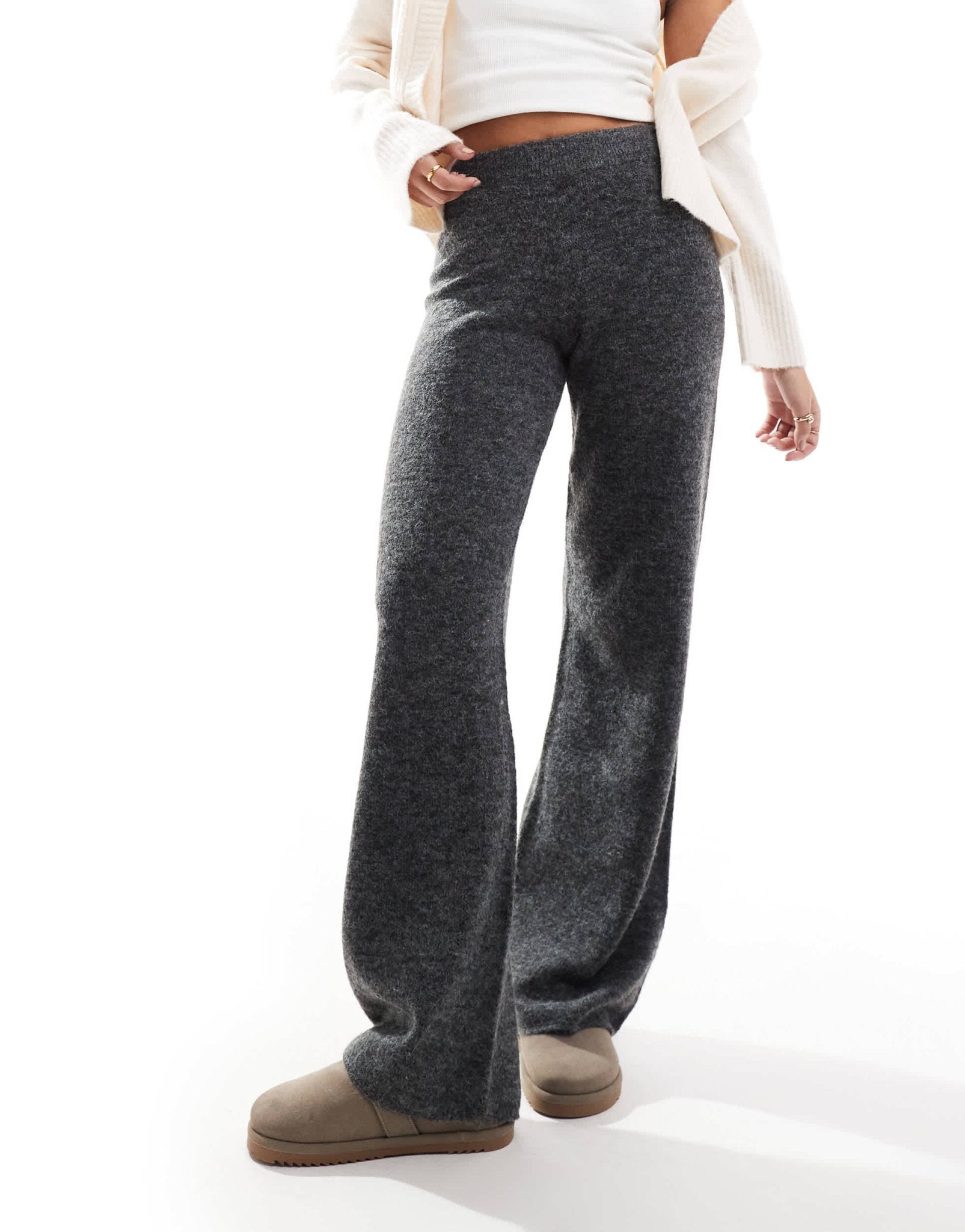 JJXX knitted fluffy trouser in grey - ASOS Sample Sale