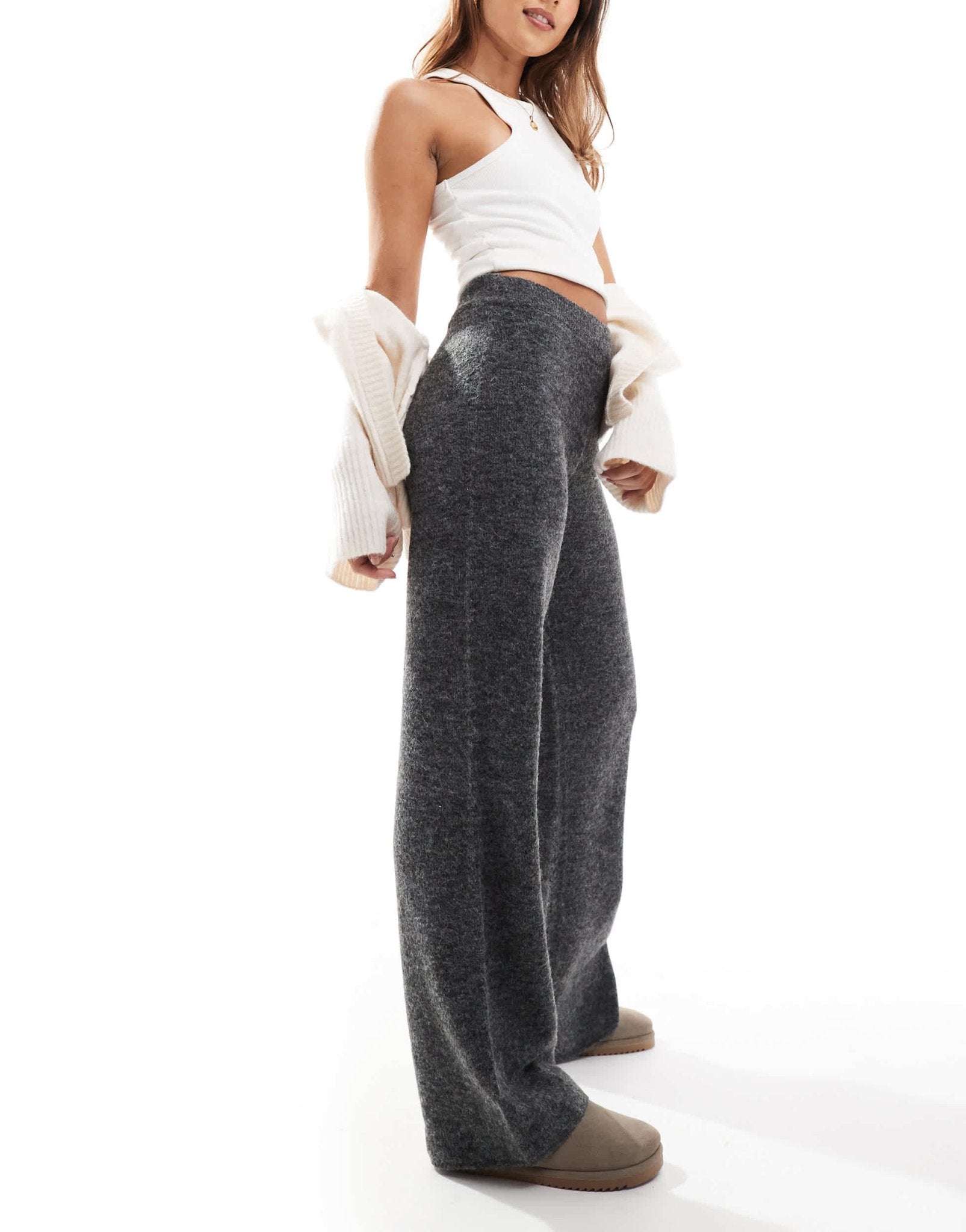 JJXX knitted fluffy trouser in grey - ASOS Sample Sale