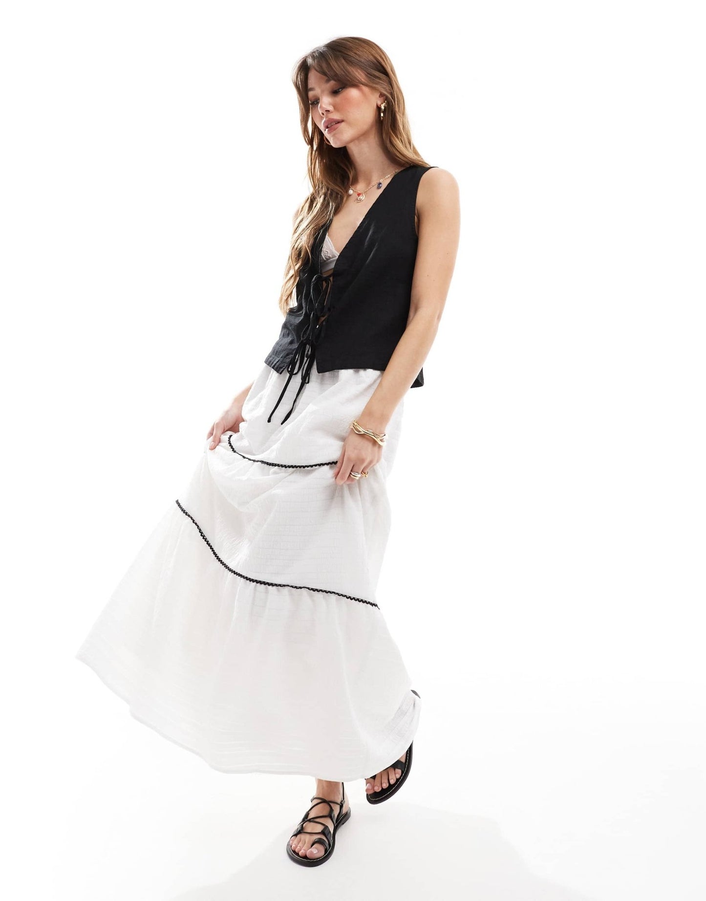 JJXX linen blend tie up waistcoat top in black - ASOS Sample Sale