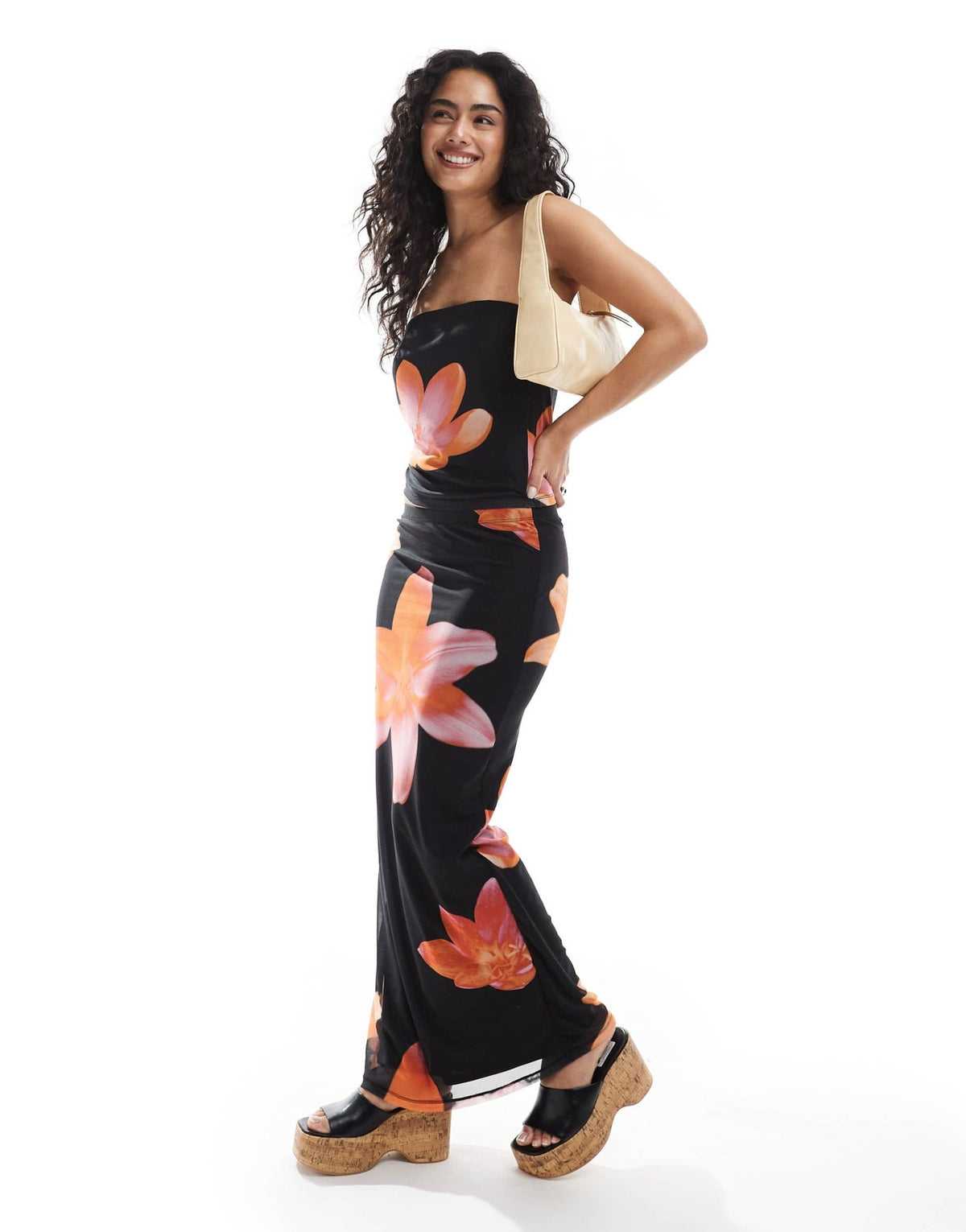 JJXX mesh maxi skirt co cord with flower print - ASOS Sample Sale