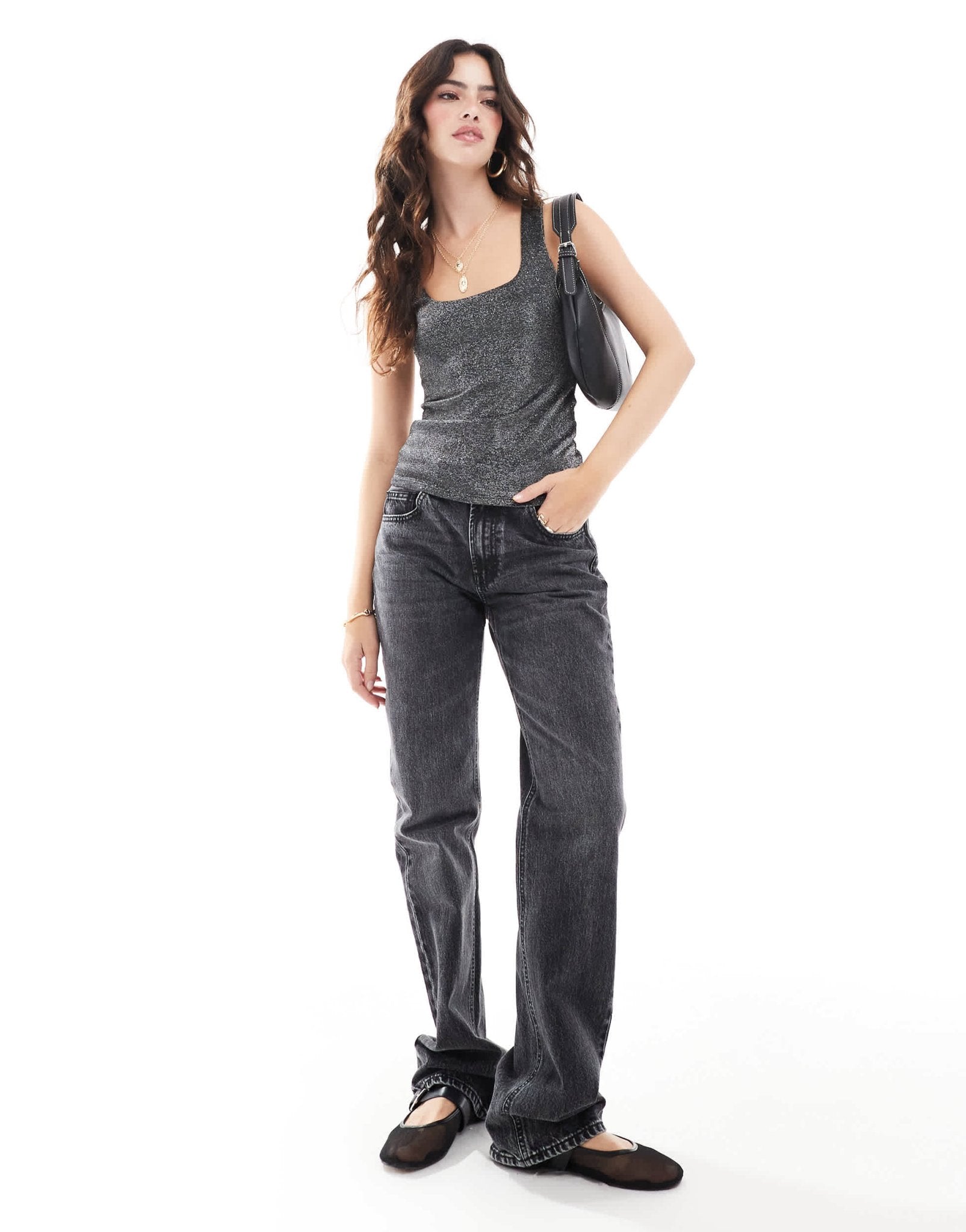 JJXX reversible scoop top in black glitter - ASOS Sample Sale