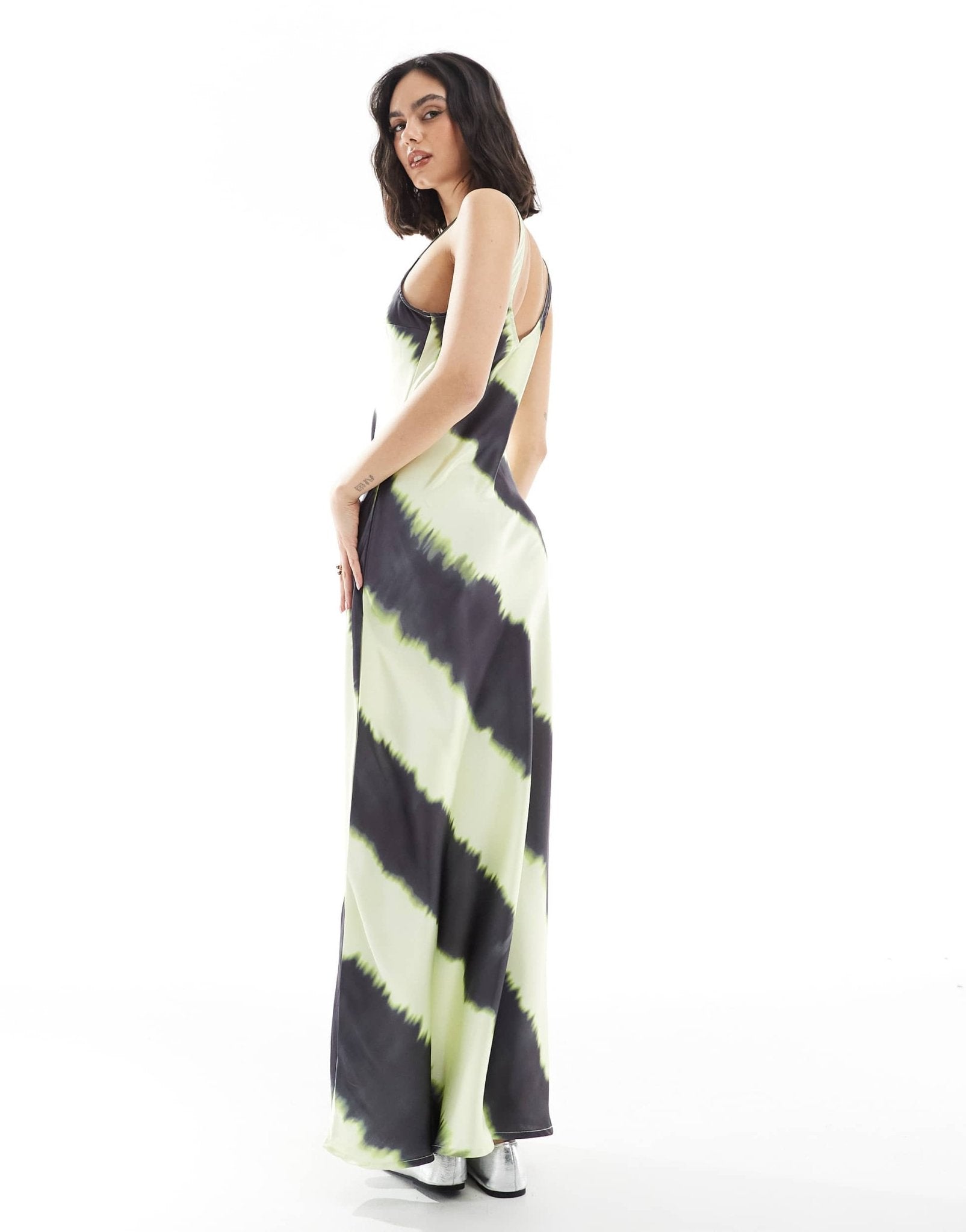 JJXX satin dress in yellow print - ASOS Sample Sale