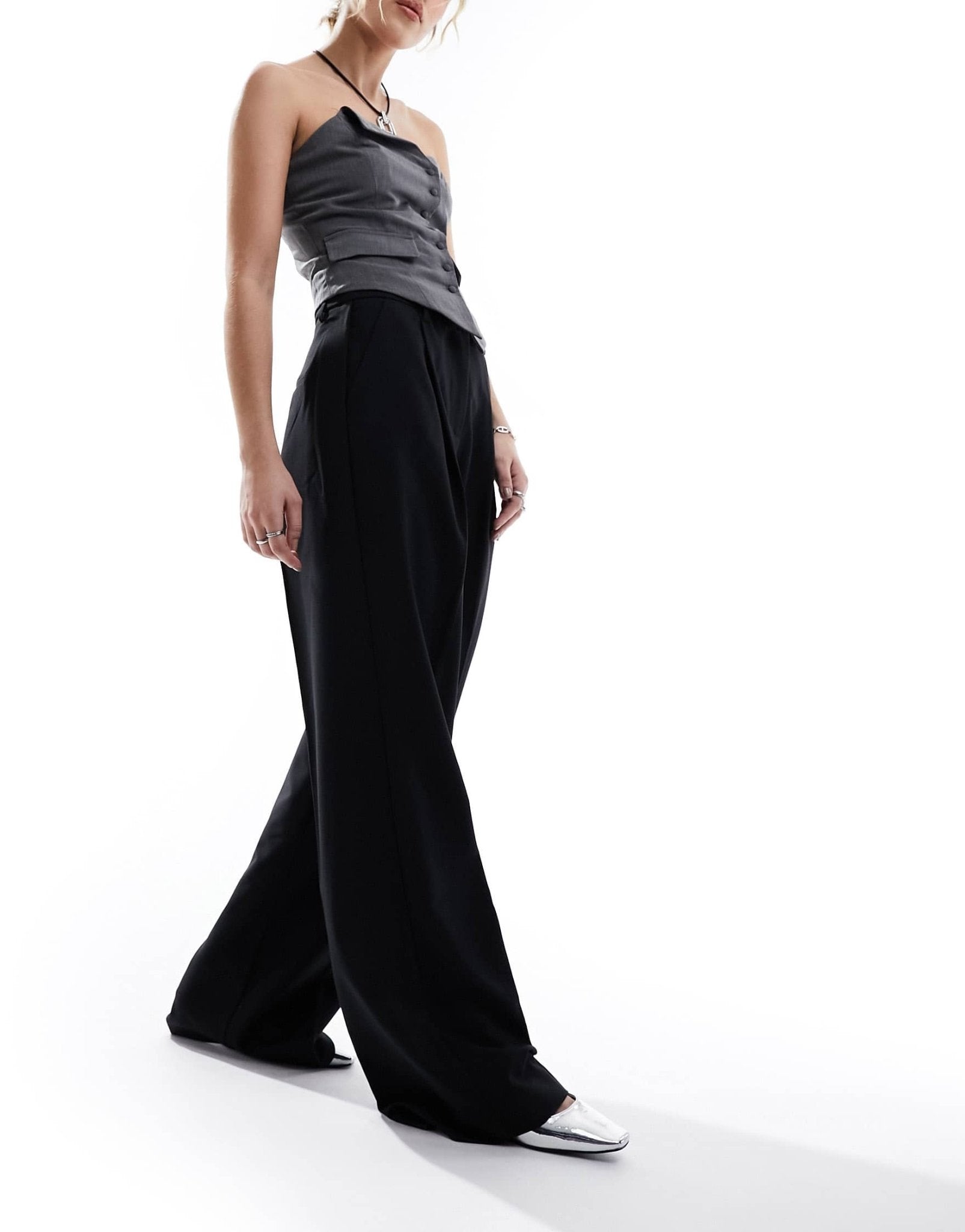 JJXX wide leg tailored trouser in black - ASOS Sample Sale