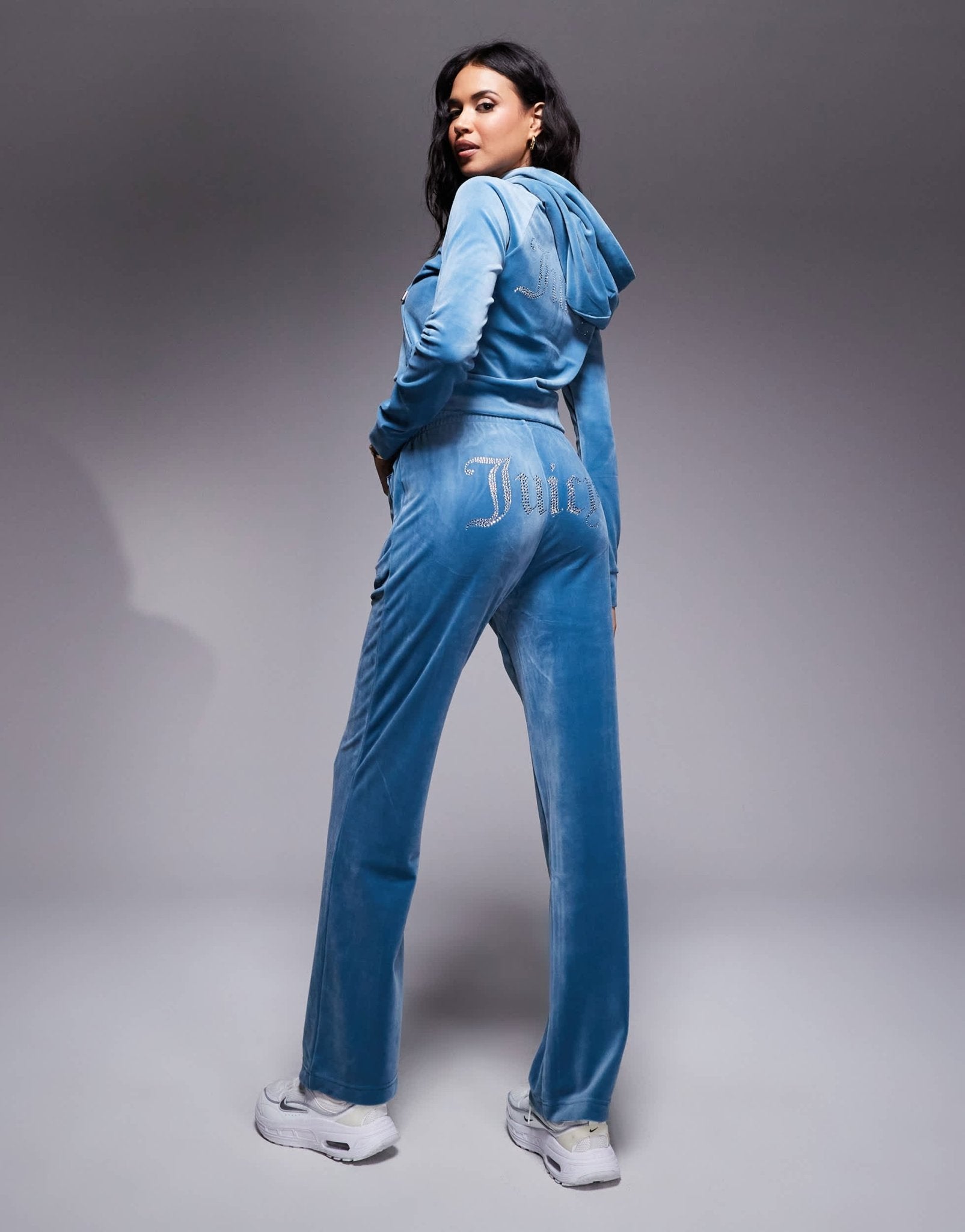 Juicy Couture diamante logo velour joggers co-ord in blue - ASOS Sample Sale