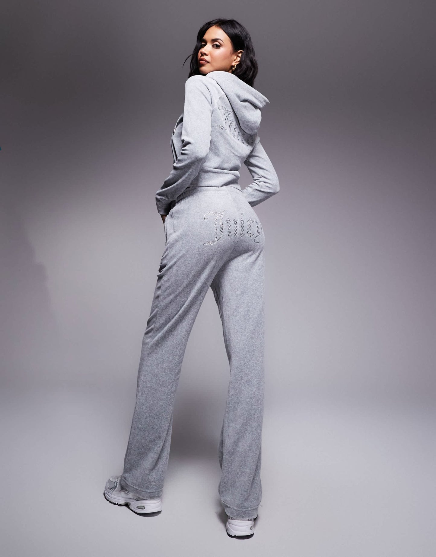 Juicy Couture diamante logo velour joggers co-ord in grey - ASOS Sample Sale