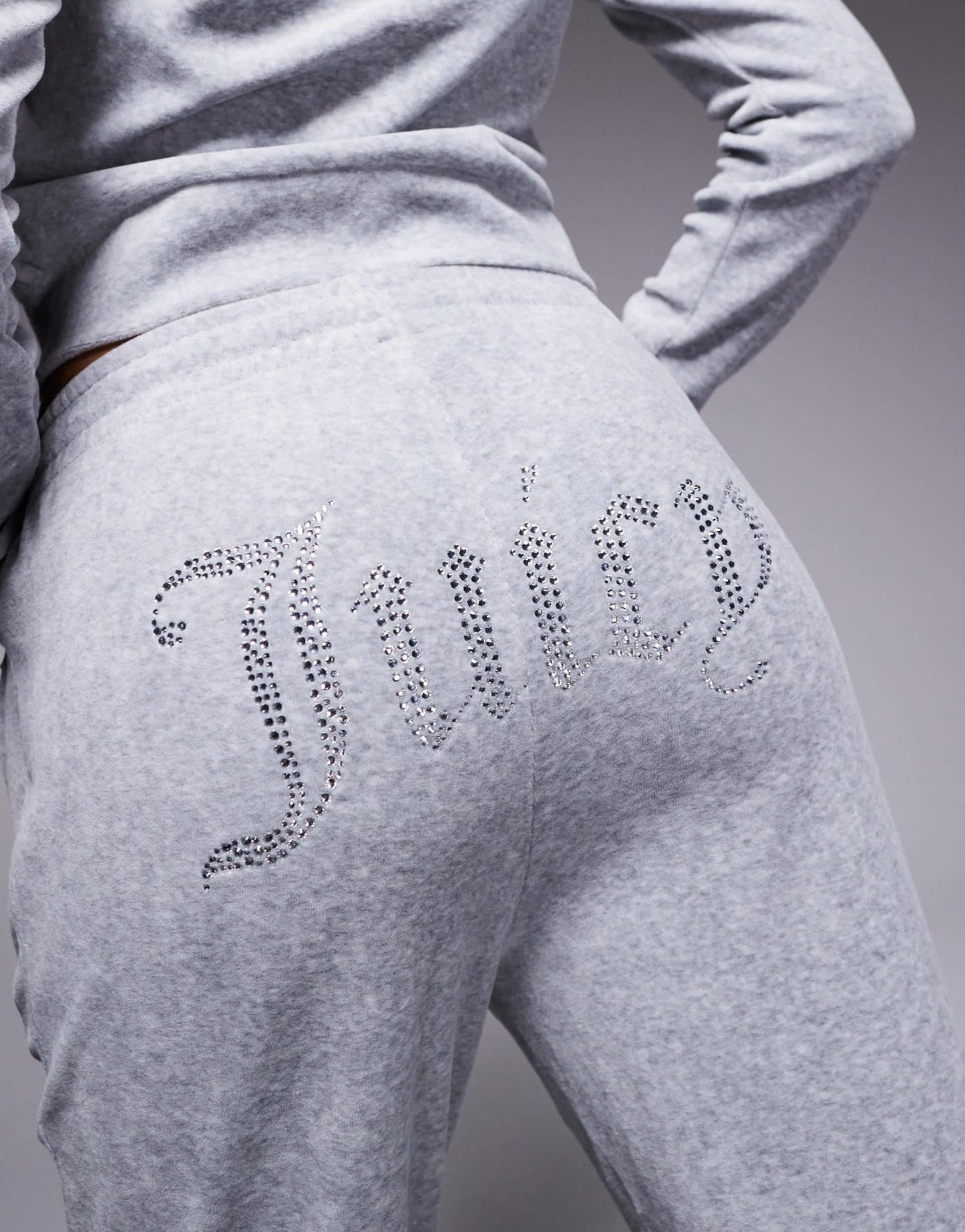 Juicy Couture diamante logo velour joggers co-ord in grey - ASOS Sample Sale
