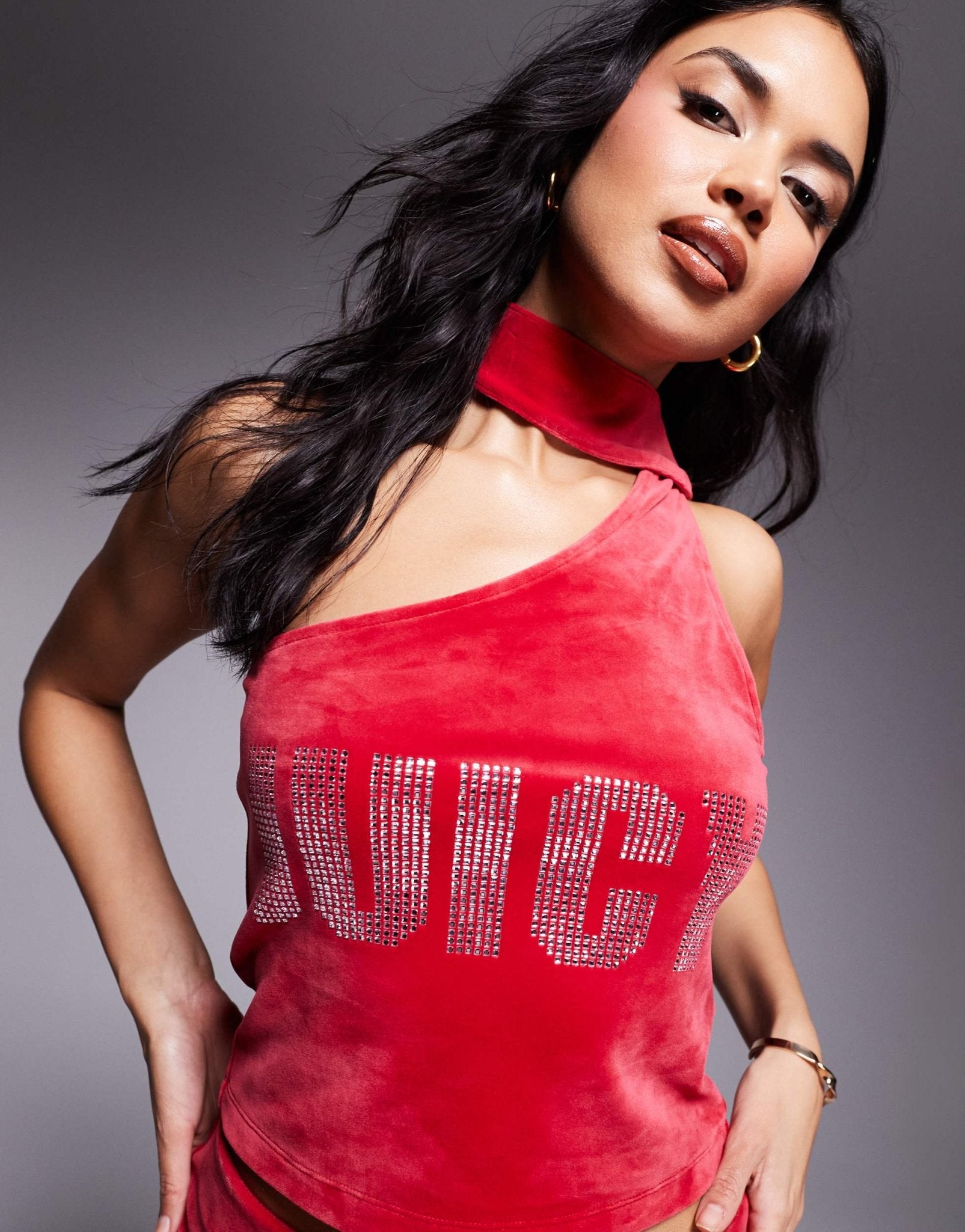 Juicy Couture diamente logo asymmetric top co - ord in red - ASOS Sample Sale
