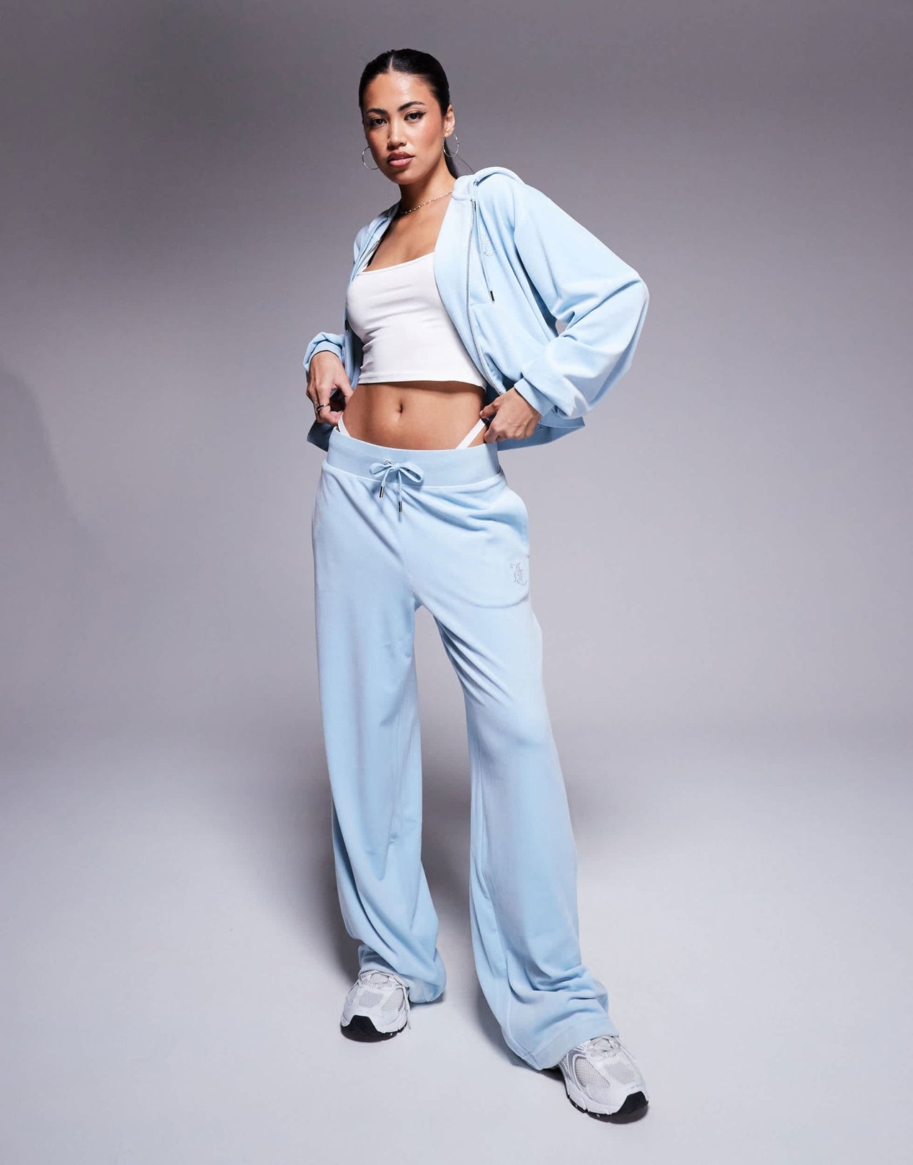 Juicy Couture relaxed fit velour zip through hoodie in dusty blue exclusive to asos - ASOS Sample Sale