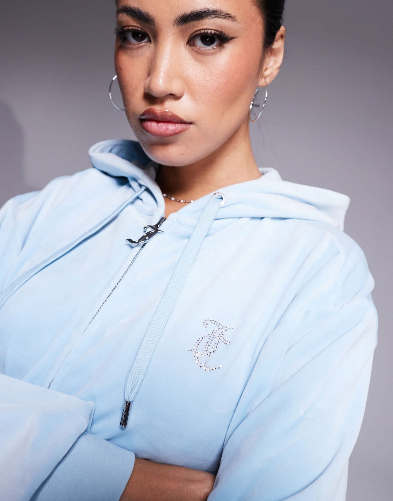 Juicy Couture relaxed fit velour zip through hoodie in dusty blue exclusive to asos - ASOS Sample Sale