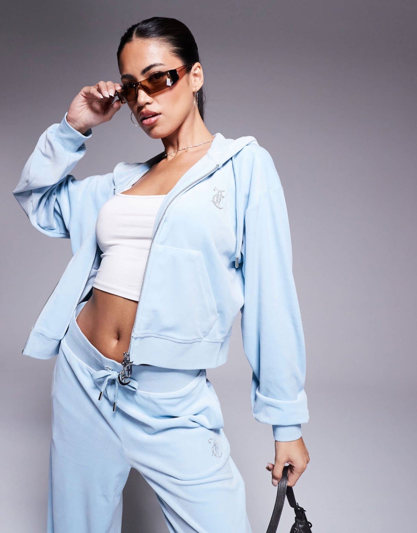 Juicy Couture relaxed fit velour zip through hoodie in dusty blue exclusive to asos - ASOS Sample Sale