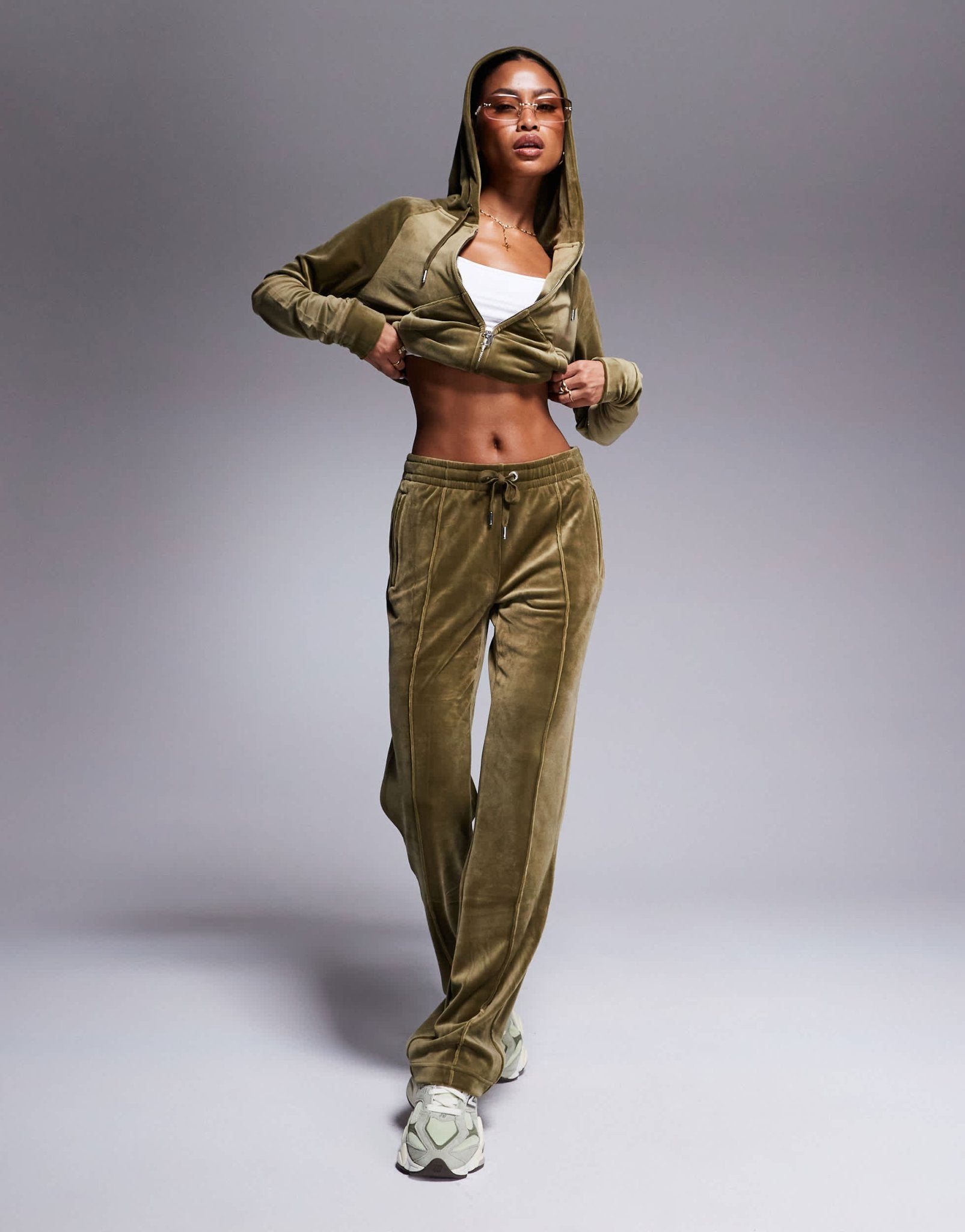 Juicy Couture velour straight leg joggers co-ord in dark olive - ASOS Sample Sale