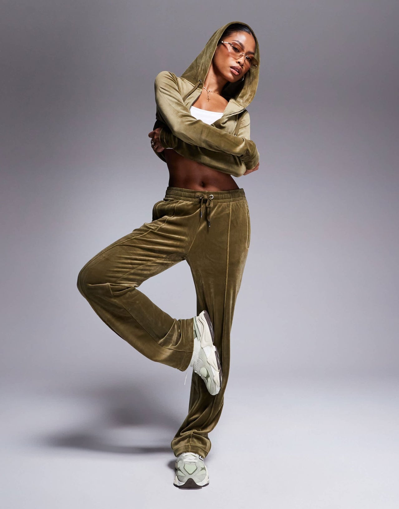 Juicy Couture velour straight leg joggers co-ord in dark olive - ASOS Sample Sale