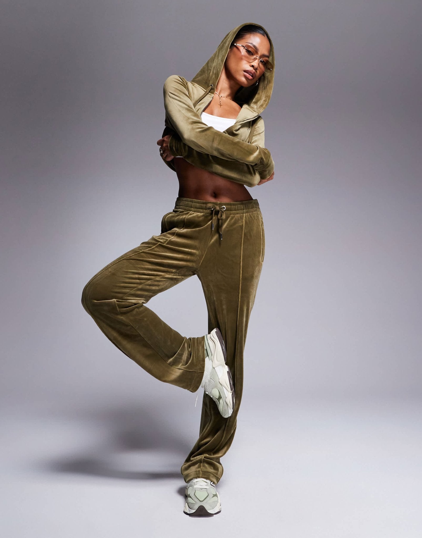 Juicy Couture velour straight leg joggers co-ord in dark olive - ASOS Sample Sale