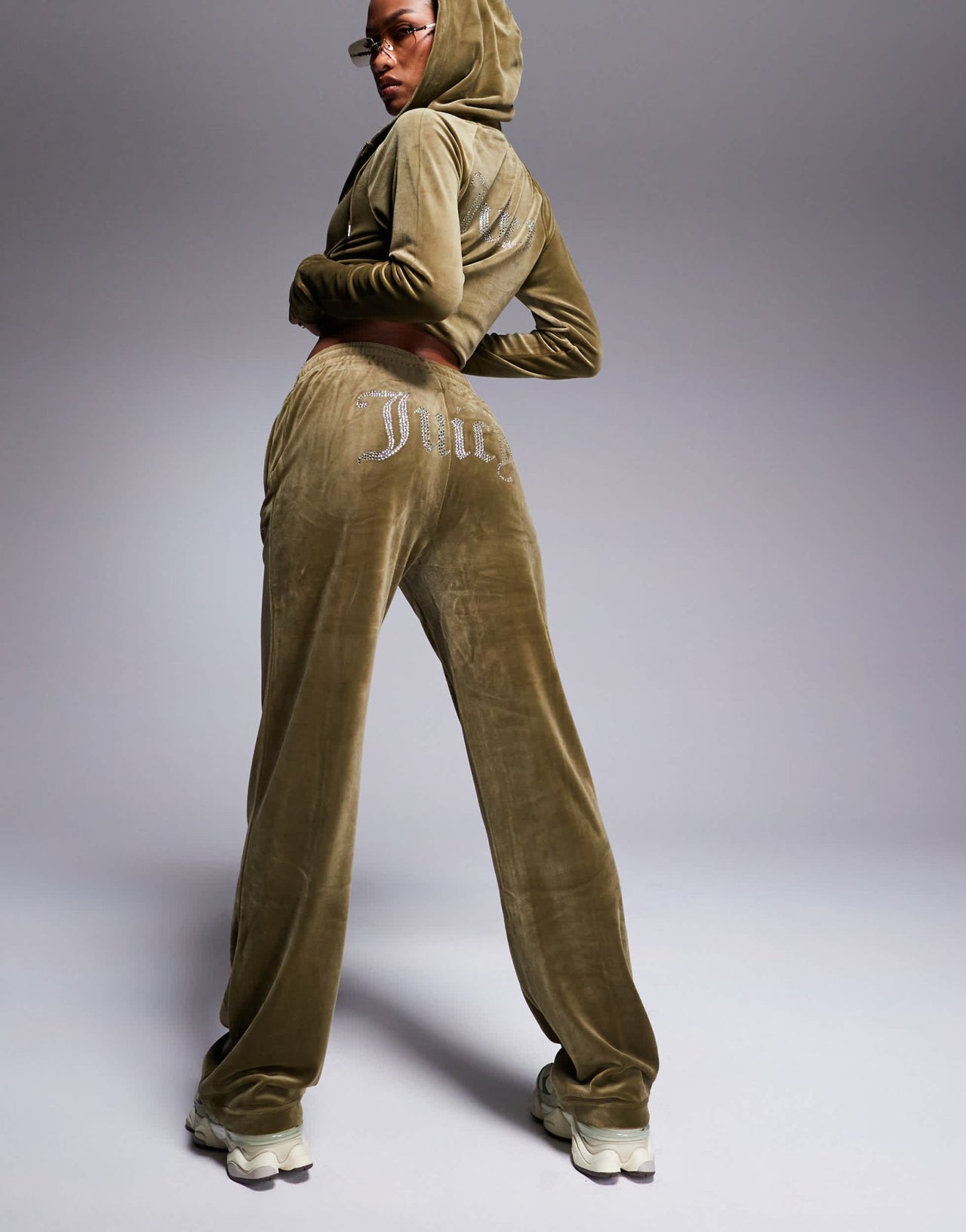 Juicy Couture velour straight leg joggers co-ord in dark olive - ASOS Sample Sale