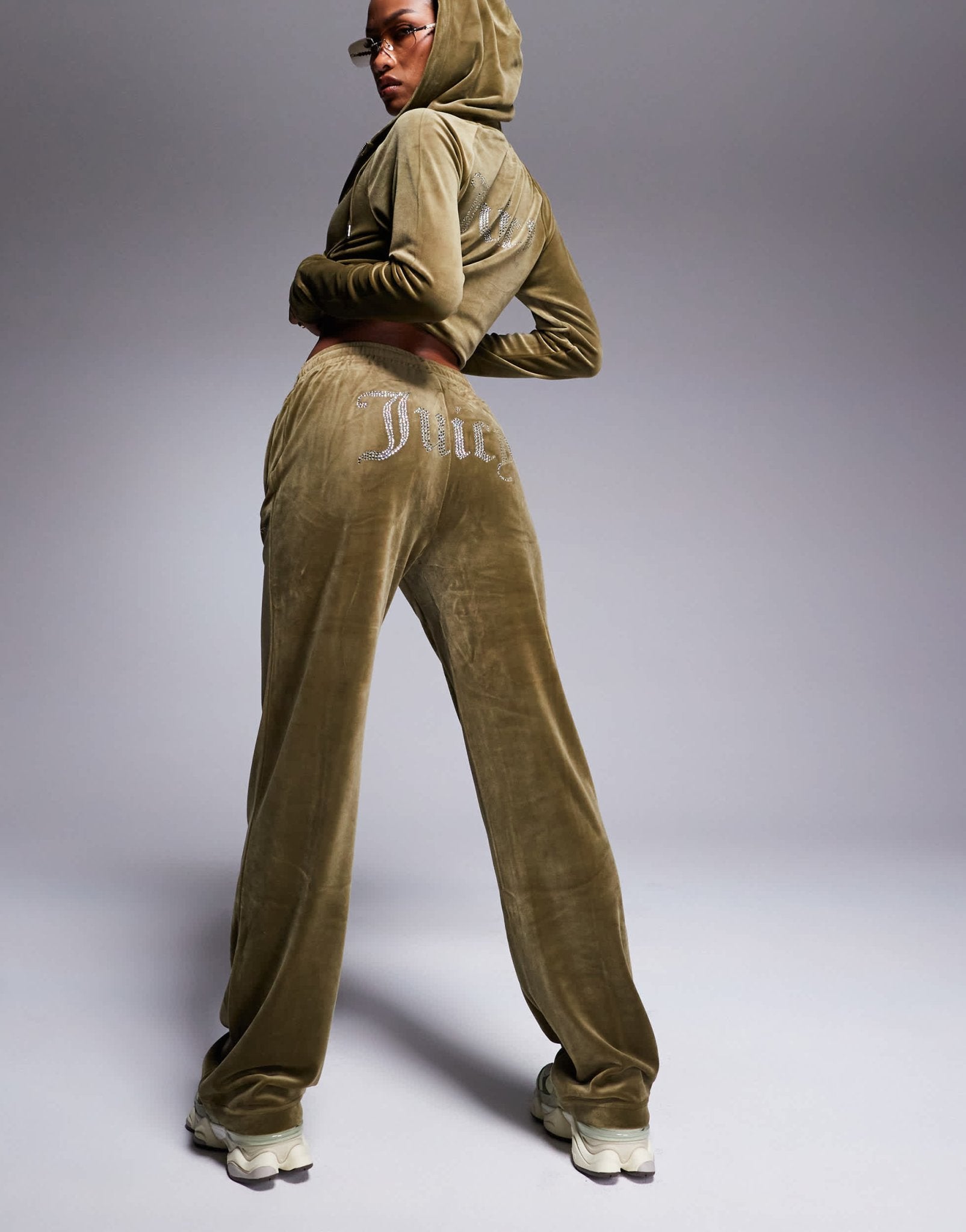 Juicy Couture velour straight leg joggers co-ord in dark olive - ASOS Sample Sale