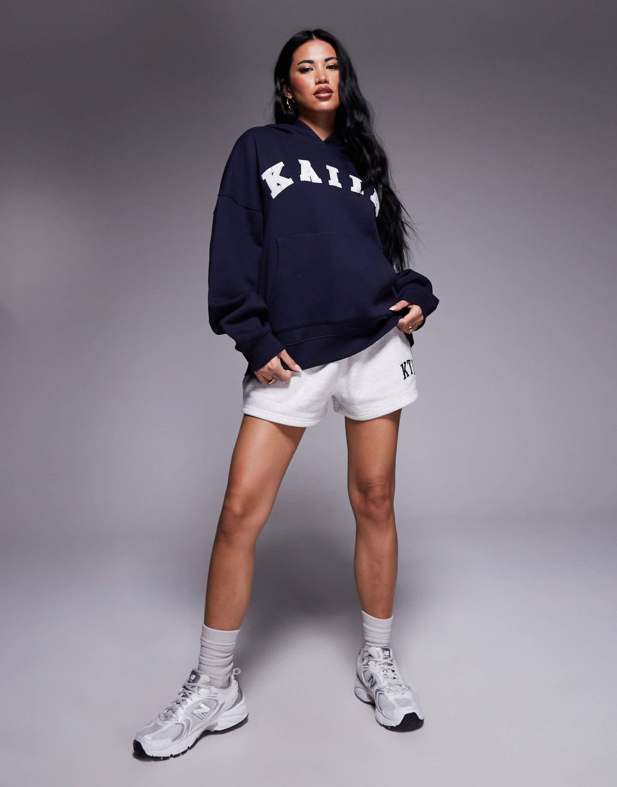 Kaiia cotton blend embroidered logo oversized hoodie in navy - ASOS Sample Sale