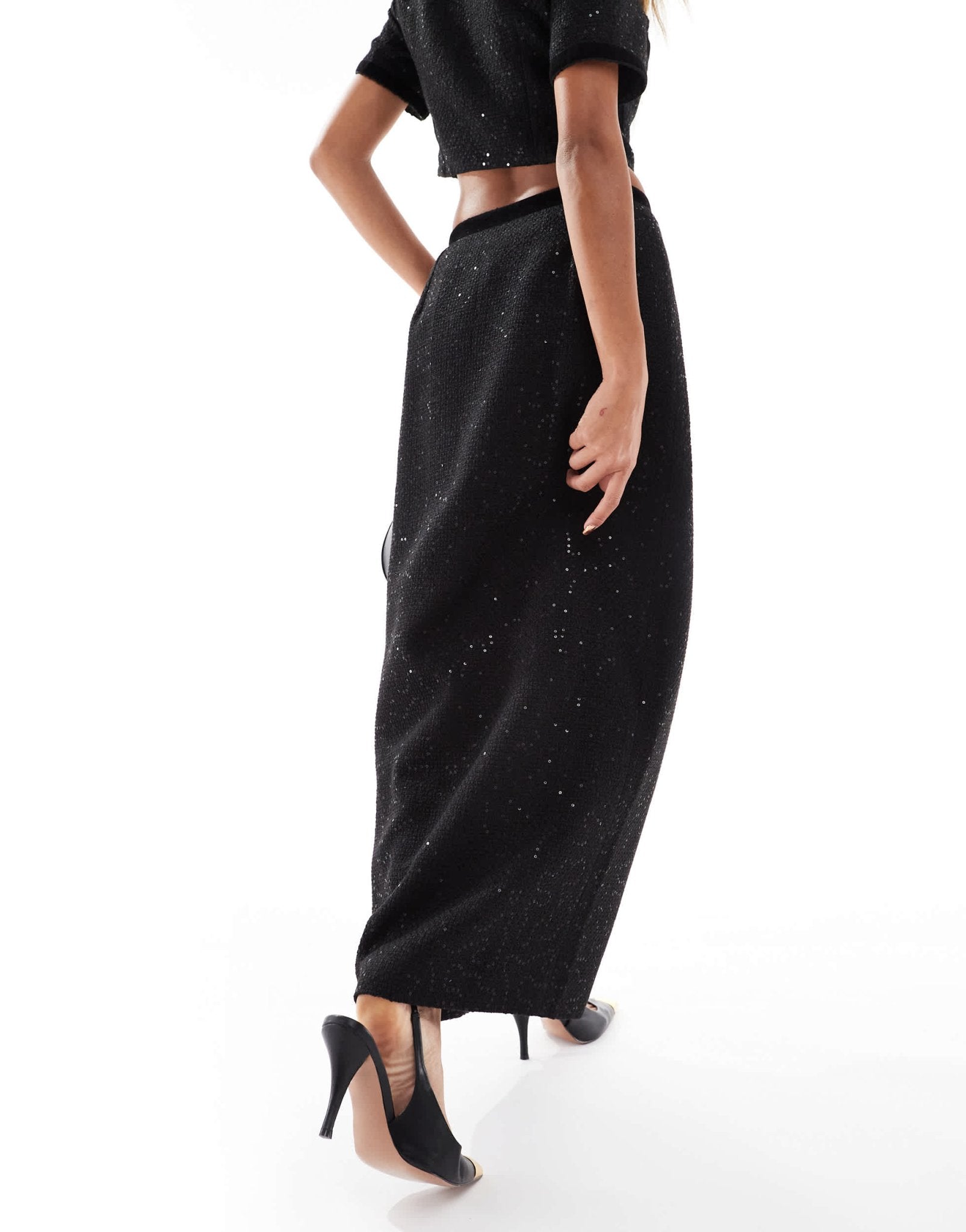 Kaiia exclusive boucle split front pocket detail maxi skirt co - ord in black - ASOS Sample Sale