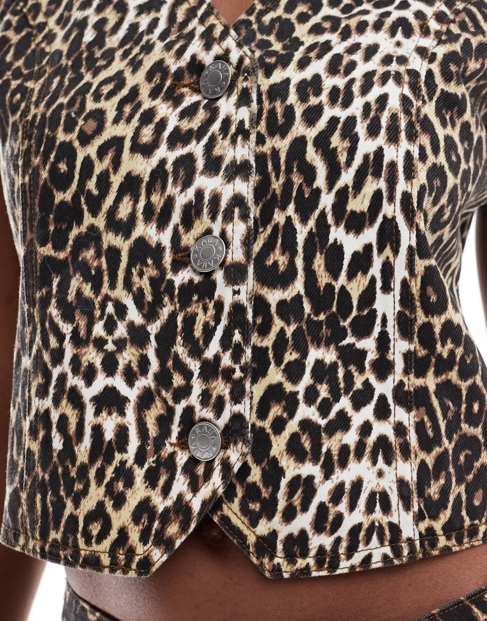 Kaiia exclusive cotton rich denim waistcoat co - ord in leopard - ASOS Sample Sale
