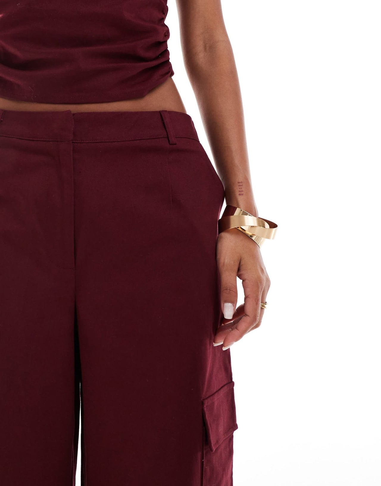 Kaiia exclusive cotton rich wide leg trousers co-ord in dark burgundy - ASOS Sample Sale