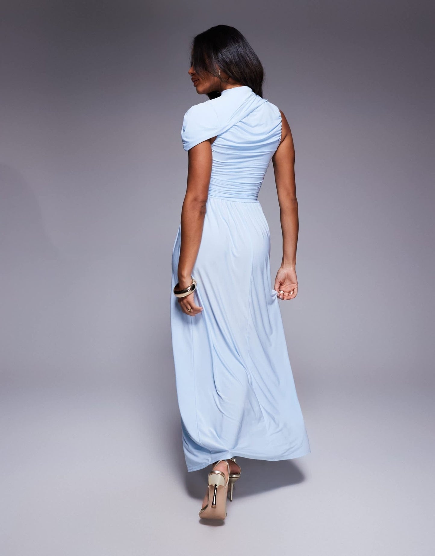 Kaiia exclusive double layered slinky asymmetrical drape maxi dress in dusty blue - ASOS Sample Sale